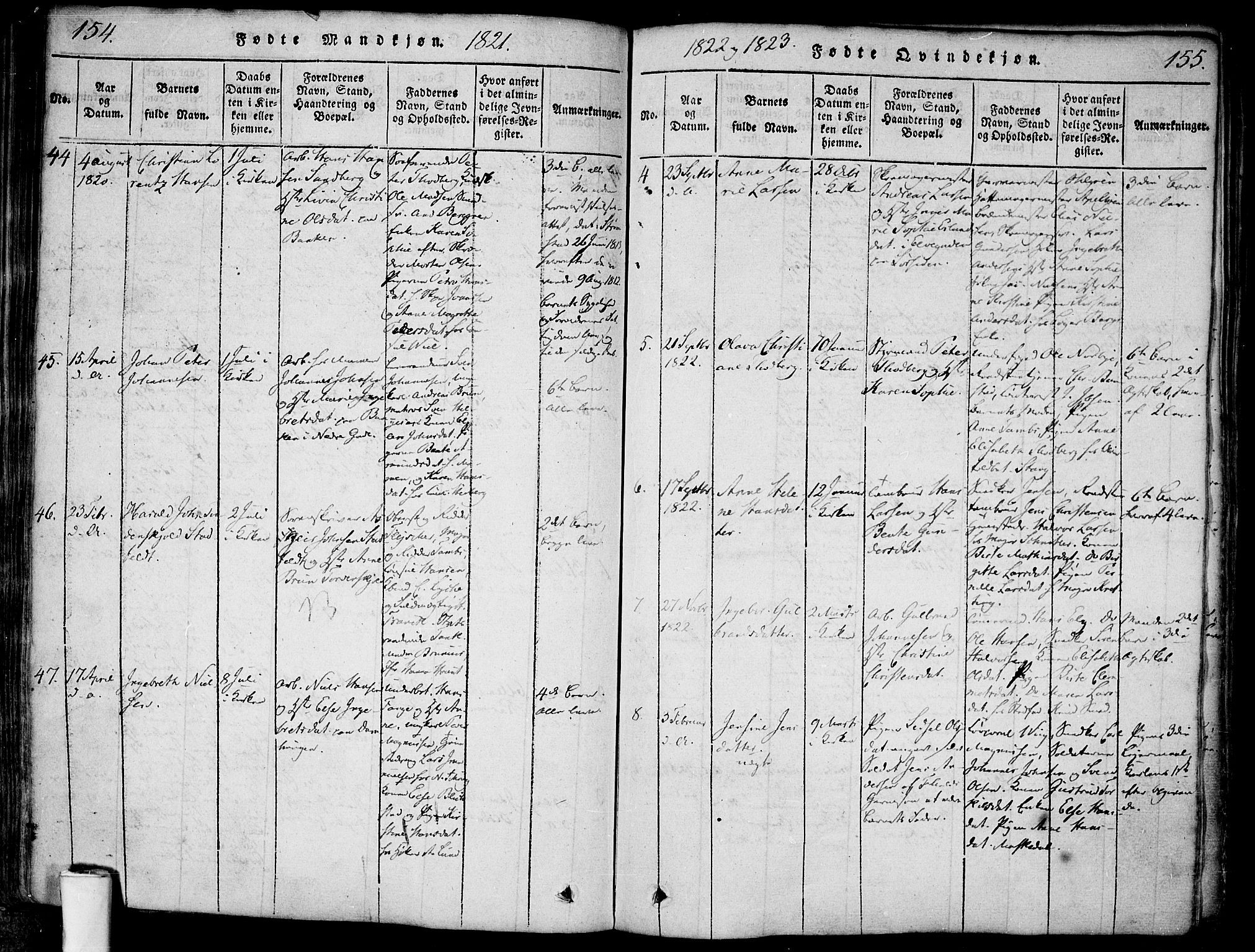 Halden prestekontor Kirkebøker, AV/SAO-A-10909/F/Fa/L0003: Parish register (official) no. I 3, 1815-1834, p. 154-155