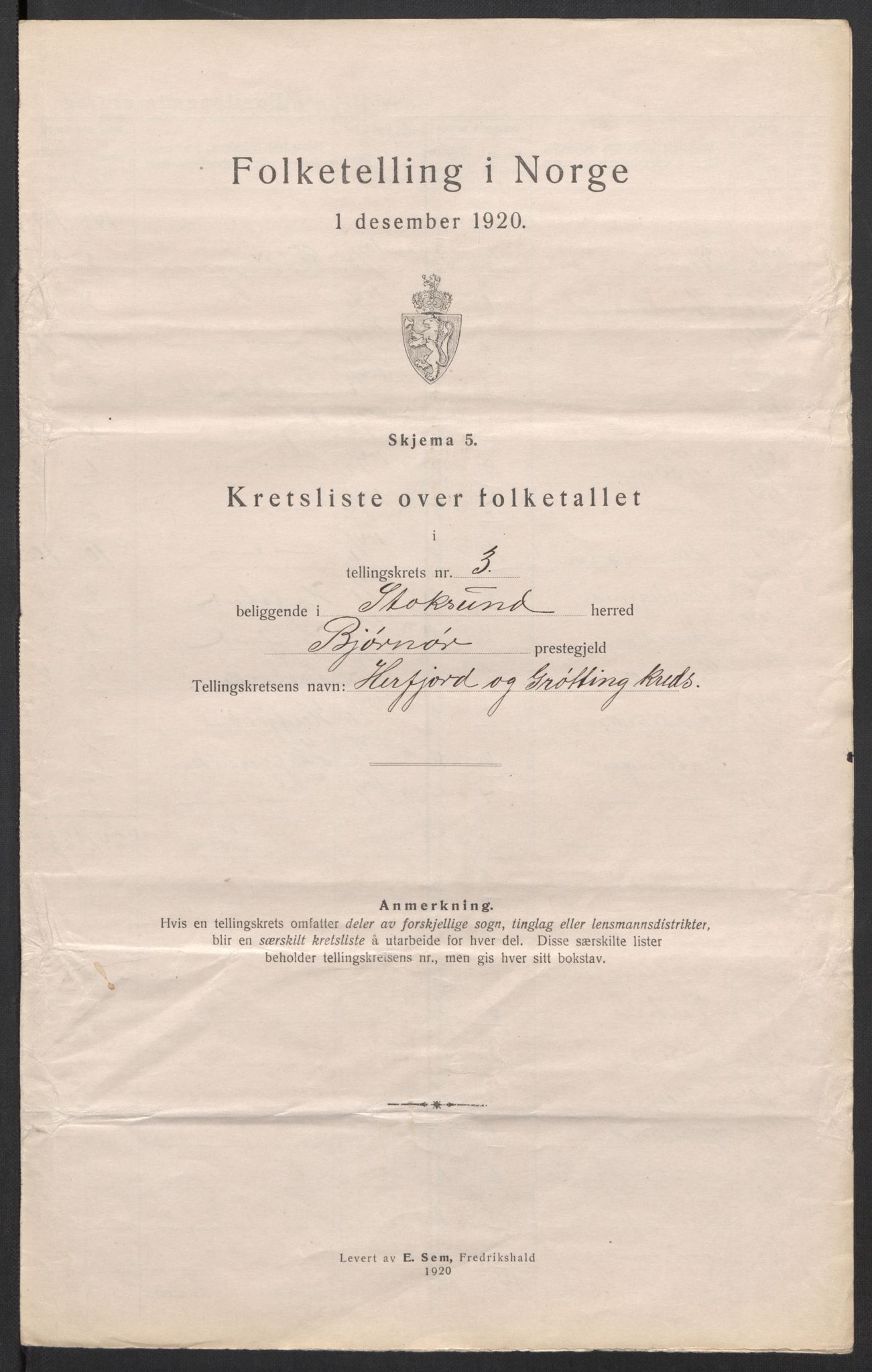SAT, 1920 census for Stoksund, 1920, p. 14