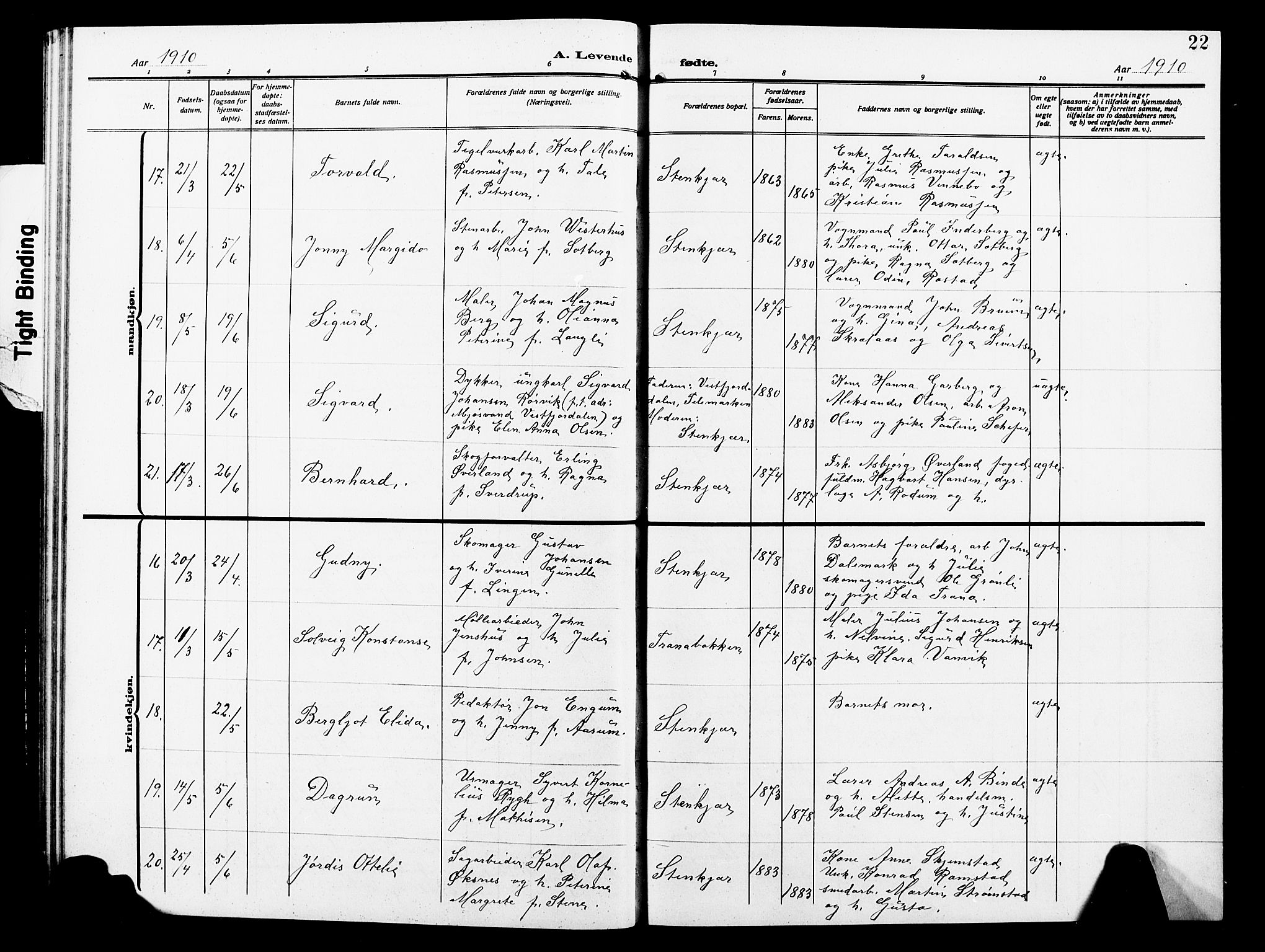 Ministerialprotokoller, klokkerbøker og fødselsregistre - Nord-Trøndelag, AV/SAT-A-1458/739/L0376: Parish register (copy) no. 739C04, 1908-1917, p. 22