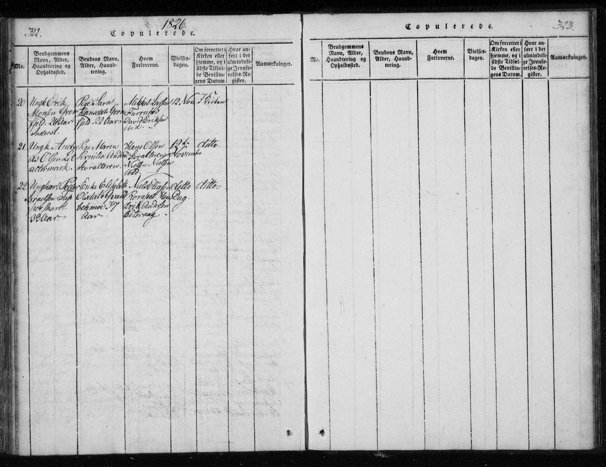 Ministerialprotokoller, klokkerbøker og fødselsregistre - Nordland, AV/SAT-A-1459/825/L0353: Parish register (official) no. 825A07, 1820-1826, p. 322-323