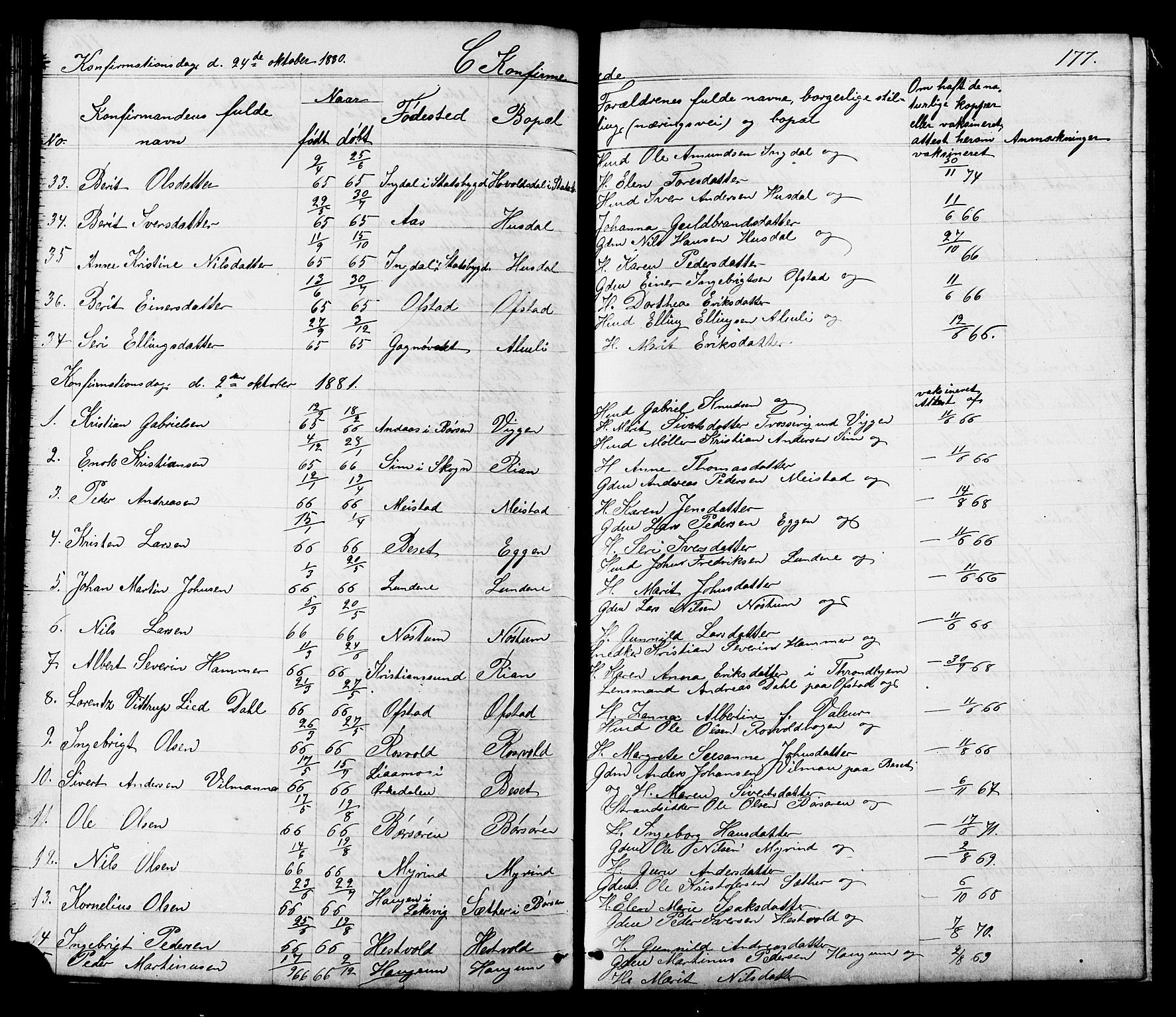 Ministerialprotokoller, klokkerbøker og fødselsregistre - Sør-Trøndelag, SAT/A-1456/665/L0777: Parish register (copy) no. 665C02, 1867-1915, p. 177