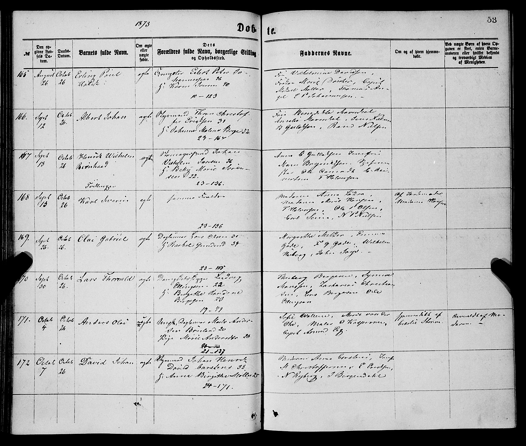 Korskirken sokneprestembete, AV/SAB-A-76101/H/Haa/L0020: Parish register (official) no. B 6, 1871-1878, p. 53