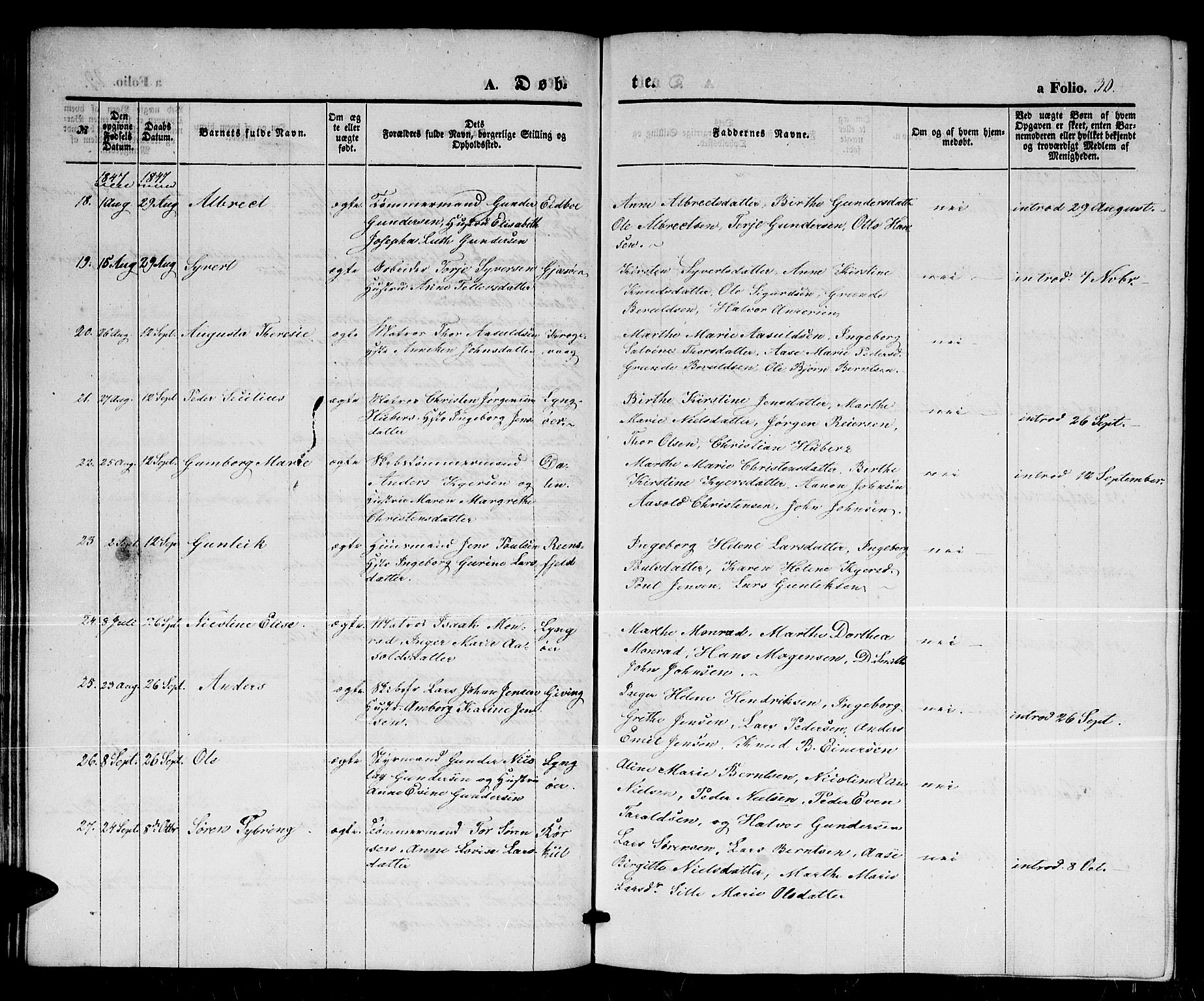 Dypvåg sokneprestkontor, AV/SAK-1111-0007/F/Fb/Fba/L0010: Parish register (copy) no. B 10, 1842-1857, p. 30