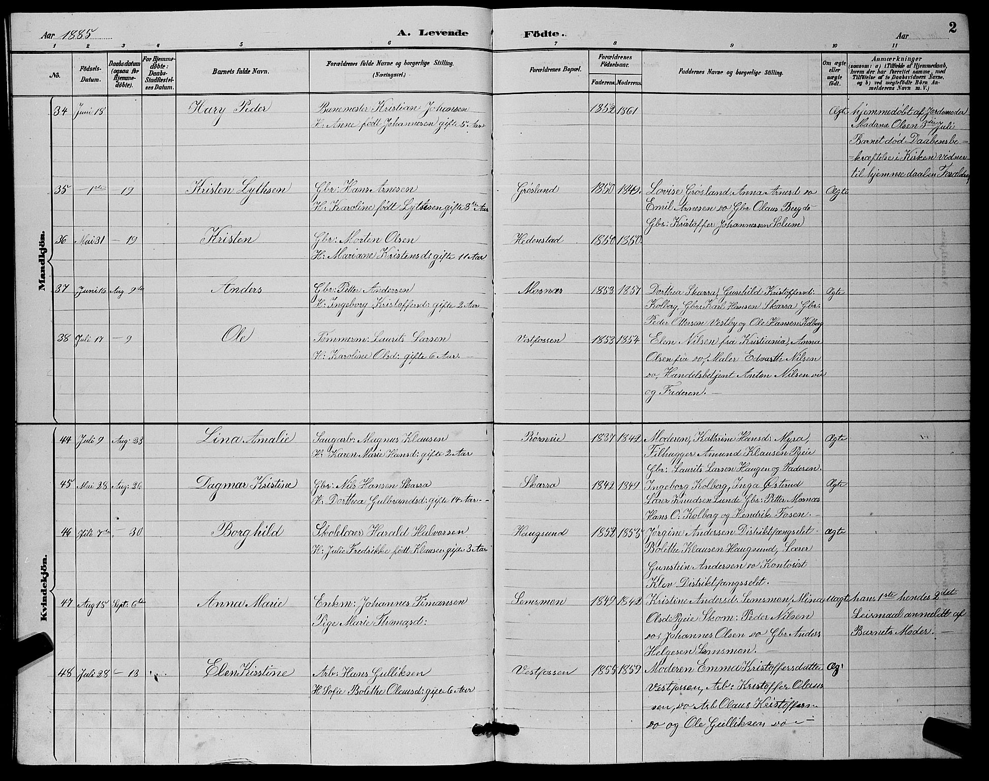 Eiker kirkebøker, SAKO/A-4/G/Ga/L0006: Parish register (copy) no. I 6, 1885-1893, p. 2