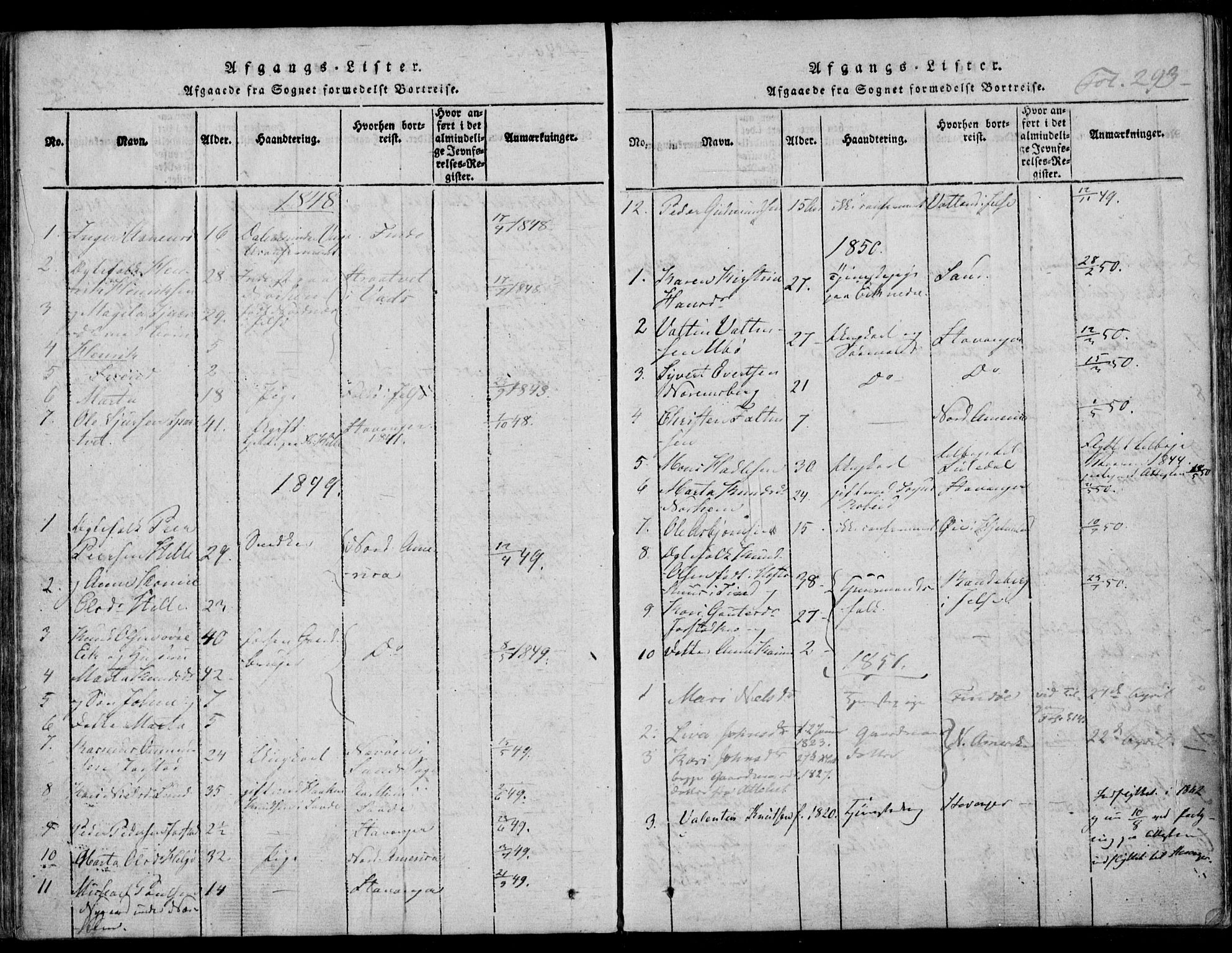 Nedstrand sokneprestkontor, SAST/A-101841/01/IV: Parish register (official) no. A 7, 1816-1870, p. 293