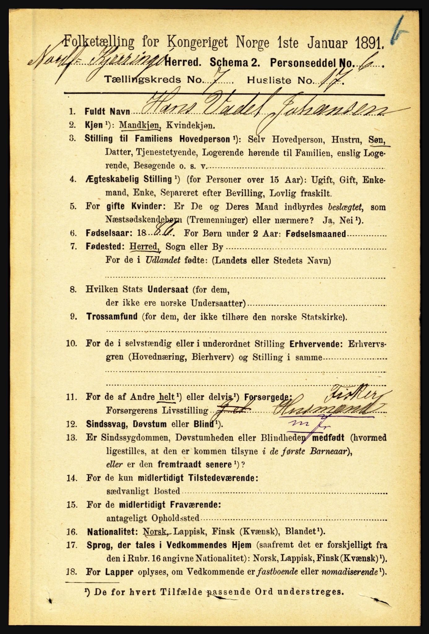 RA, 1891 census for 1846 Nordfold-Kjerringøy, 1891, p. 1892