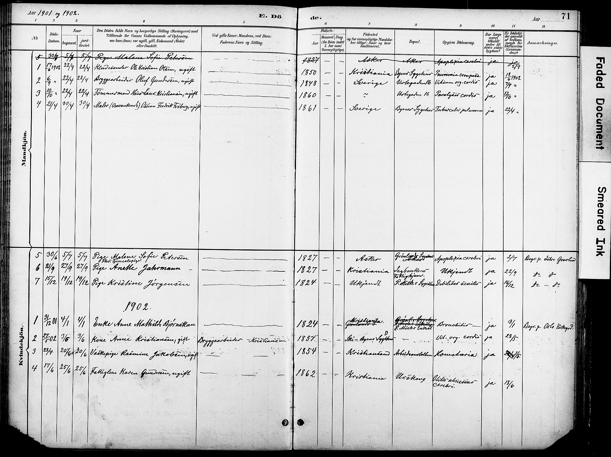 Krohgstøtten sykehusprest Kirkebøker, SAO/A-10854/F/Fa/L0003: Parish register (official) no. 3, 1890-1935, p. 71