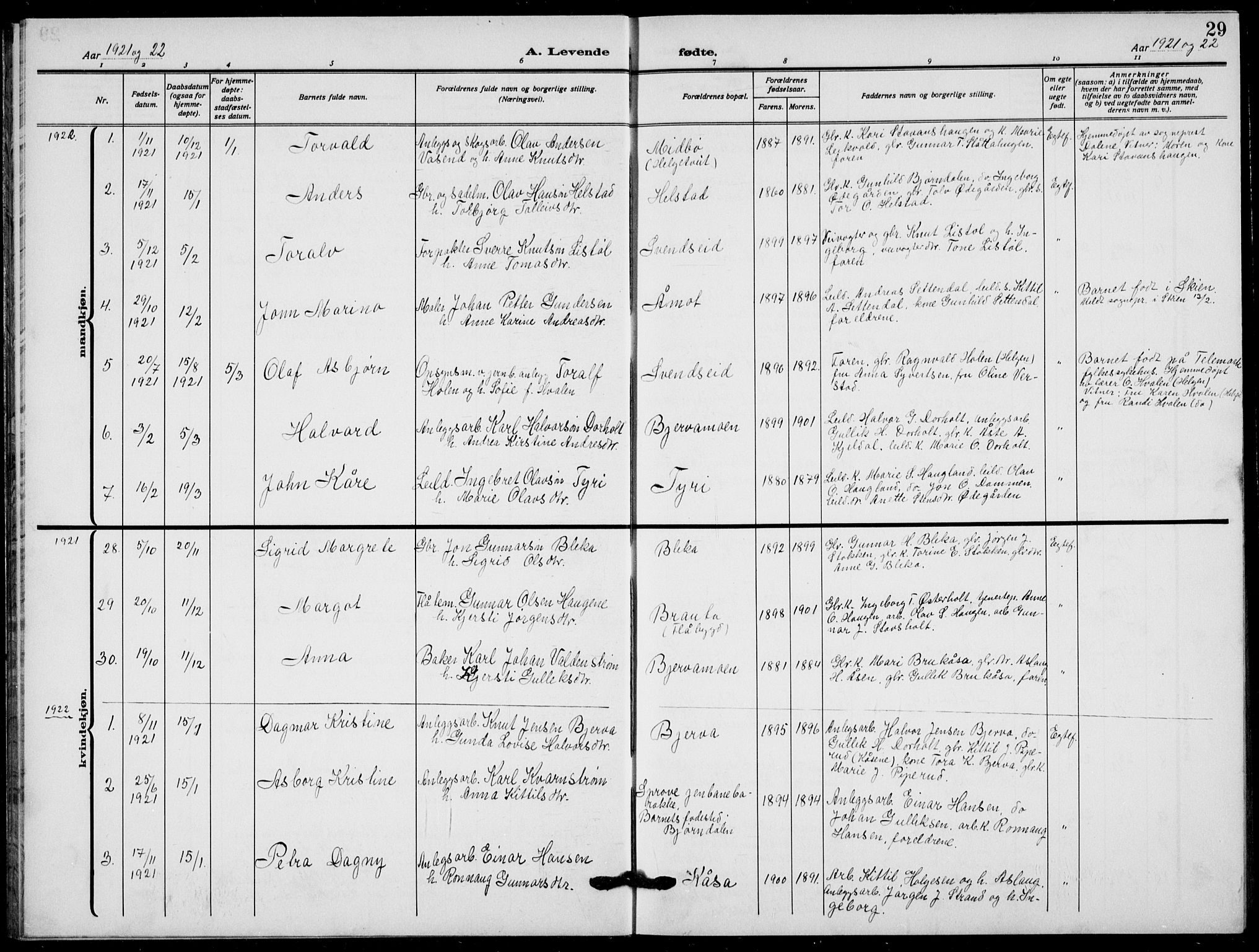 Lunde kirkebøker, SAKO/A-282/F/Fa/L0005: Parish register (official) no. I 5, 1914-1922, p. 29