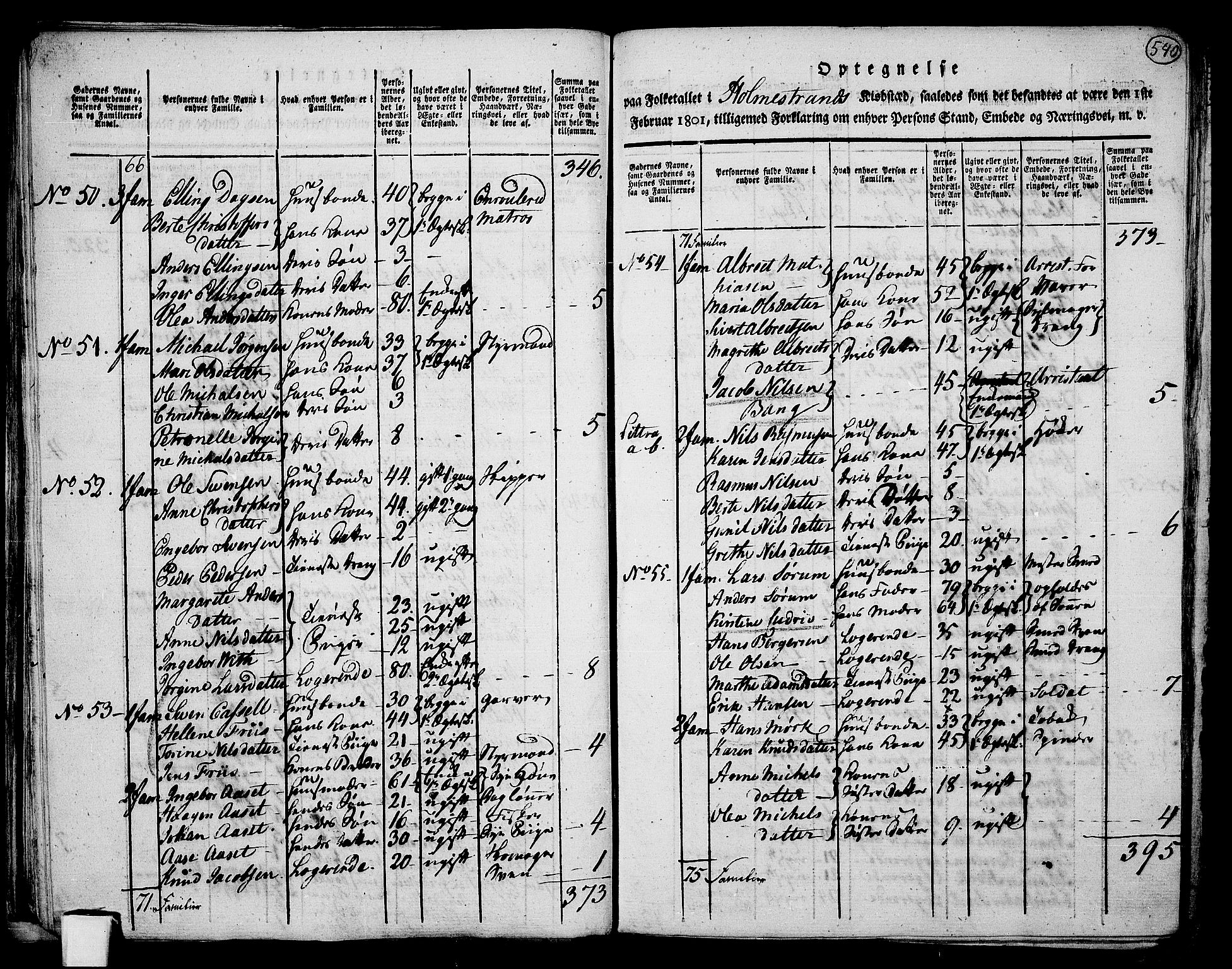 RA, 1801 census for 0715P Botne, 1801, p. 539b-540a