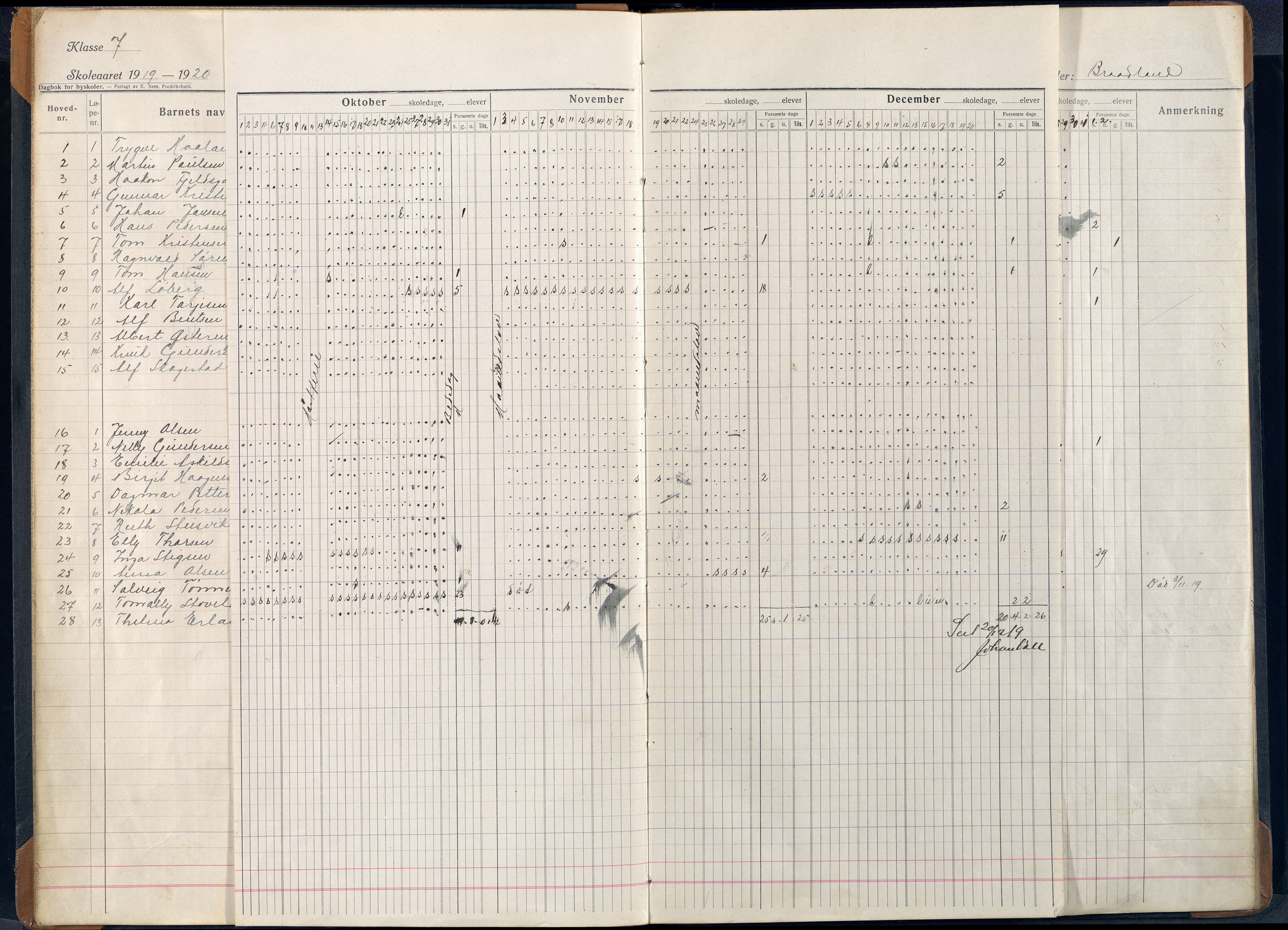 Mandal By - Mandal Allmueskole/Folkeskole/Skole, ARKSOR/1002MG551/I/L0043: Dagbok, 1919-1930