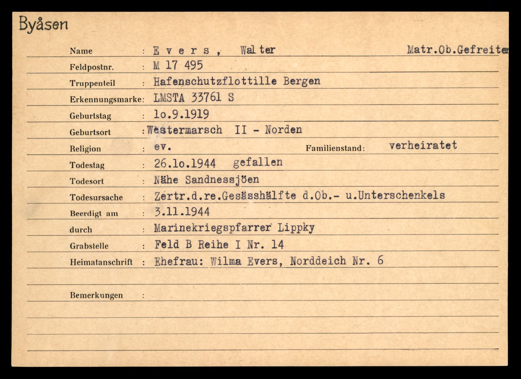 Distriktskontoret for krigsgraver, AV/SAT-A-5030/E/L0004: Kasett/kartotek over tysk Krigskirkegård på Byåsen, 1945, p. 371