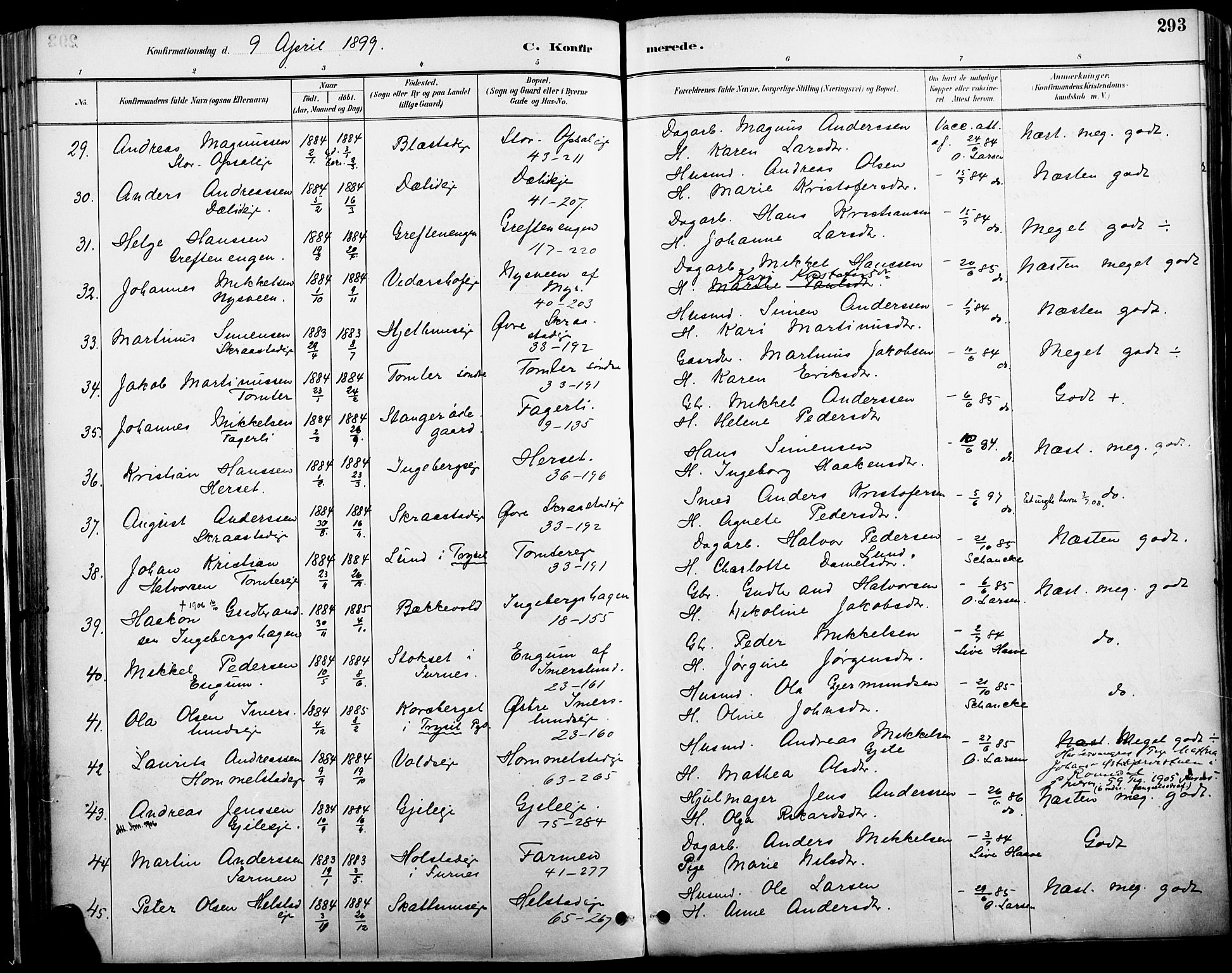 Vang prestekontor, Hedmark, AV/SAH-PREST-008/H/Ha/Haa/L0019A: Parish register (official) no. 19, 1886-1900, p. 293