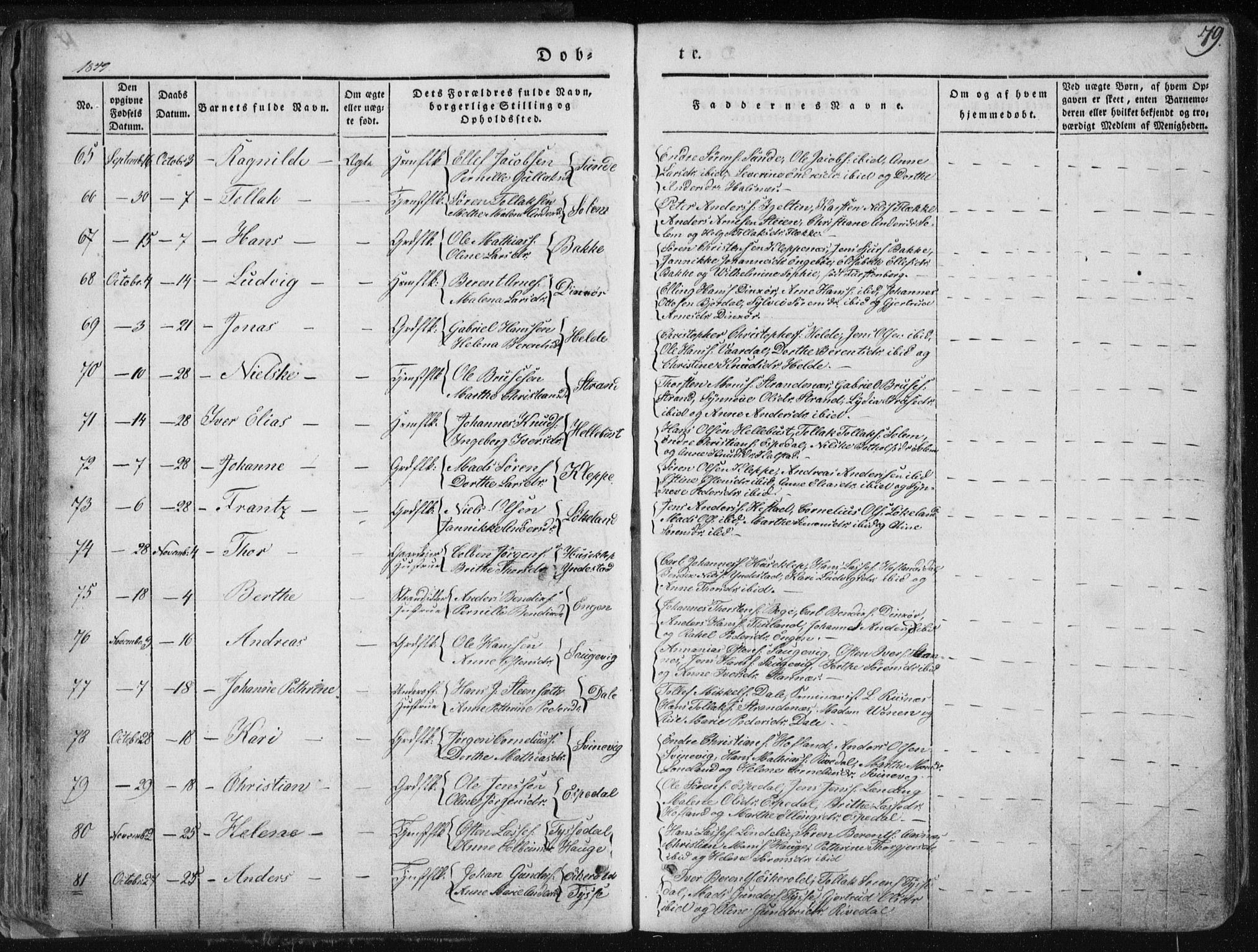 Fjaler sokneprestembete, SAB/A-79801/H/Haa/Haaa/L0006: Parish register (official) no. A 6, 1835-1884, p. 79