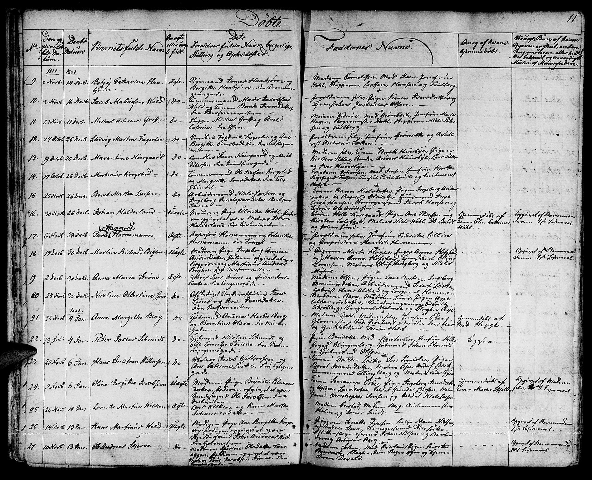 Ministerialprotokoller, klokkerbøker og fødselsregistre - Sør-Trøndelag, SAT/A-1456/601/L0045: Parish register (official) no. 601A13, 1821-1831, p. 11