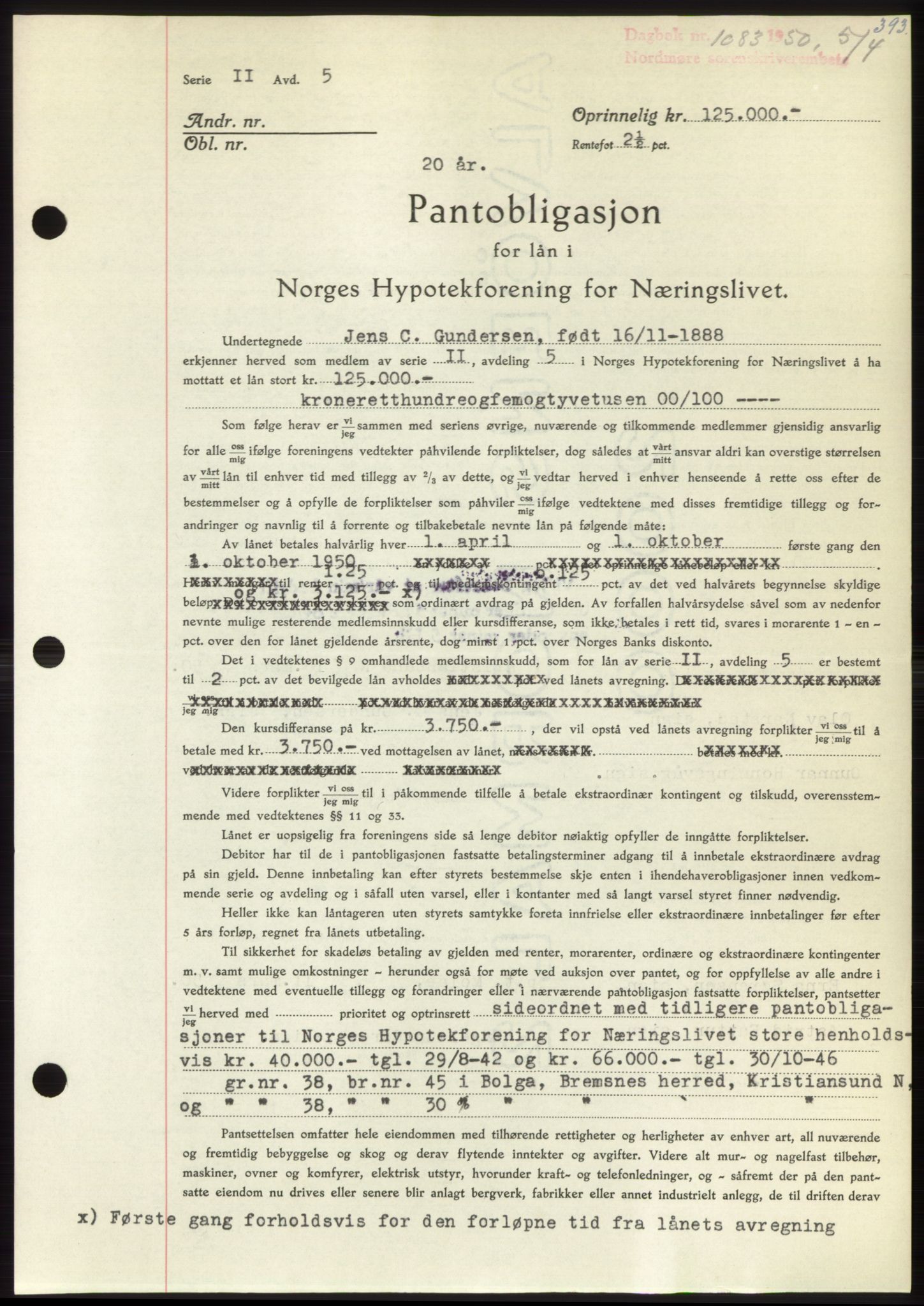 Nordmøre sorenskriveri, AV/SAT-A-4132/1/2/2Ca: Mortgage book no. B104, 1950-1950, Diary no: : 1083/1950