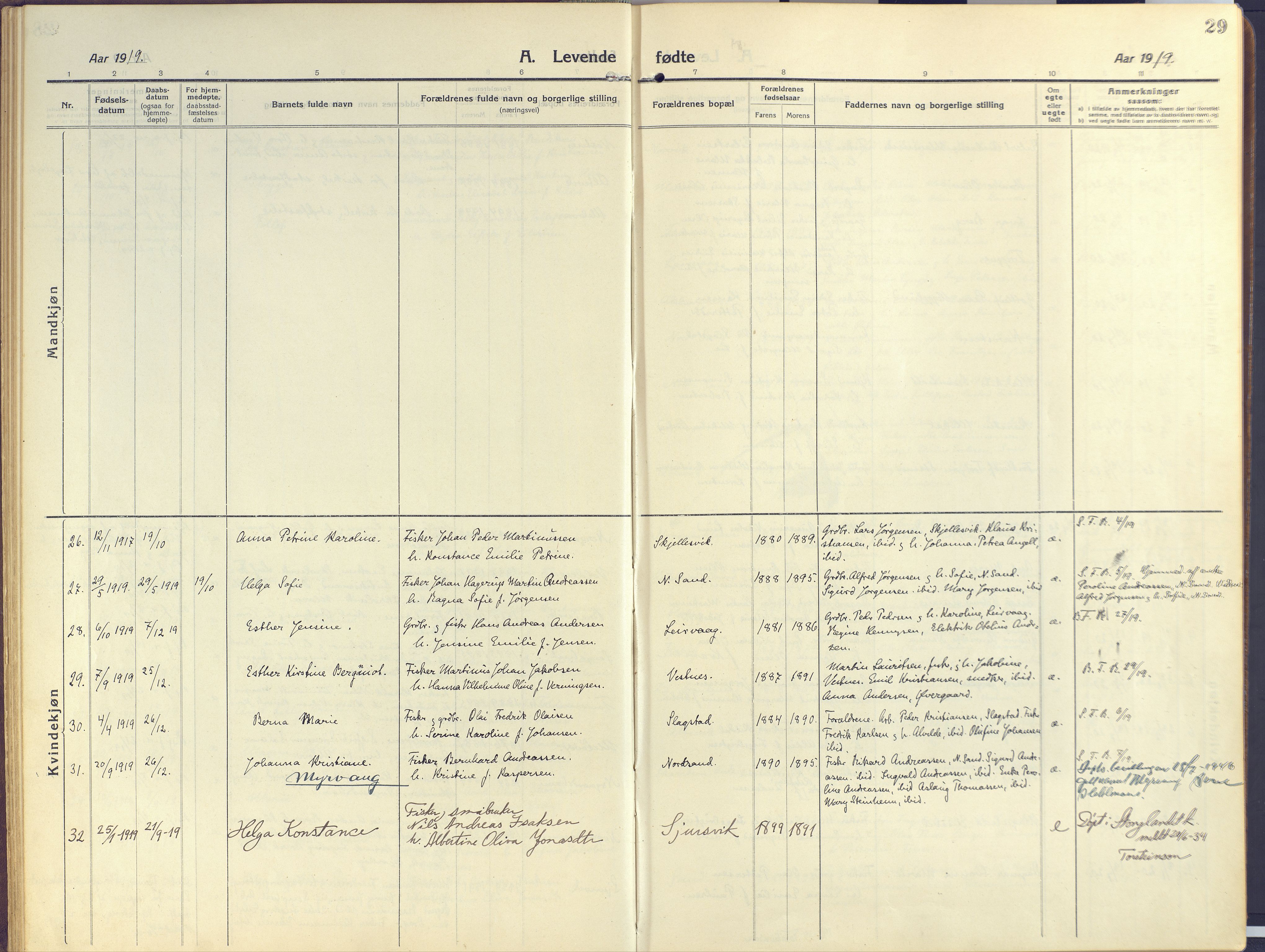 Sand/Bjarkøy sokneprestkontor, SATØ/S-0811/I/Ia/Iaa/L0006kirke: Parish register (official) no. 6, 1915-1929, p. 29