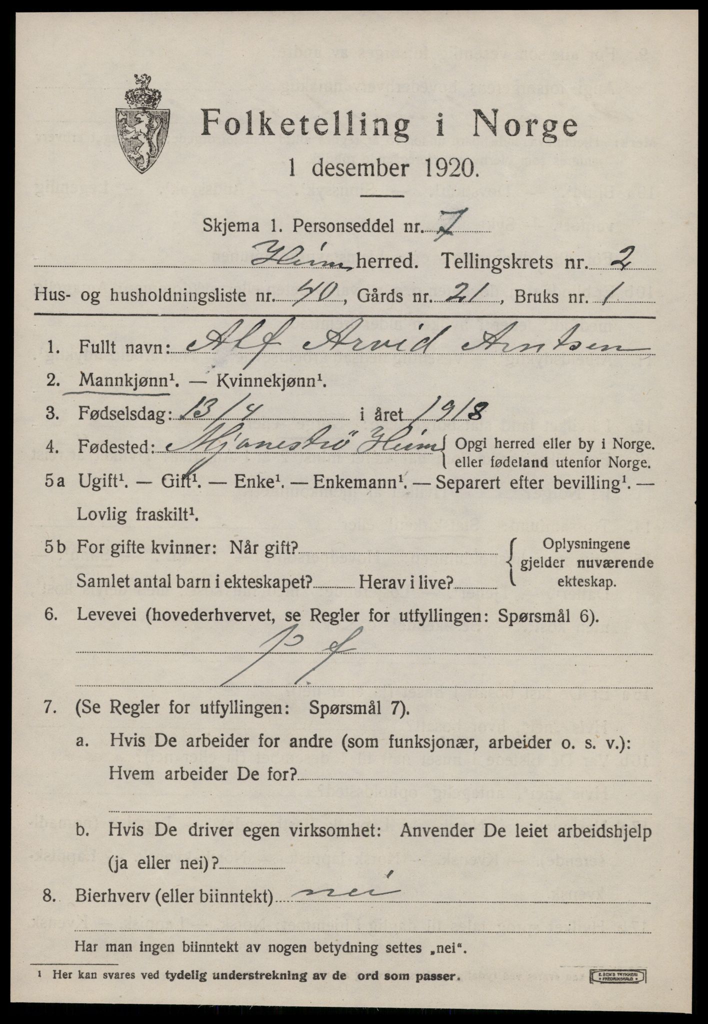 SAT, 1920 census for Heim, 1920, p. 1891