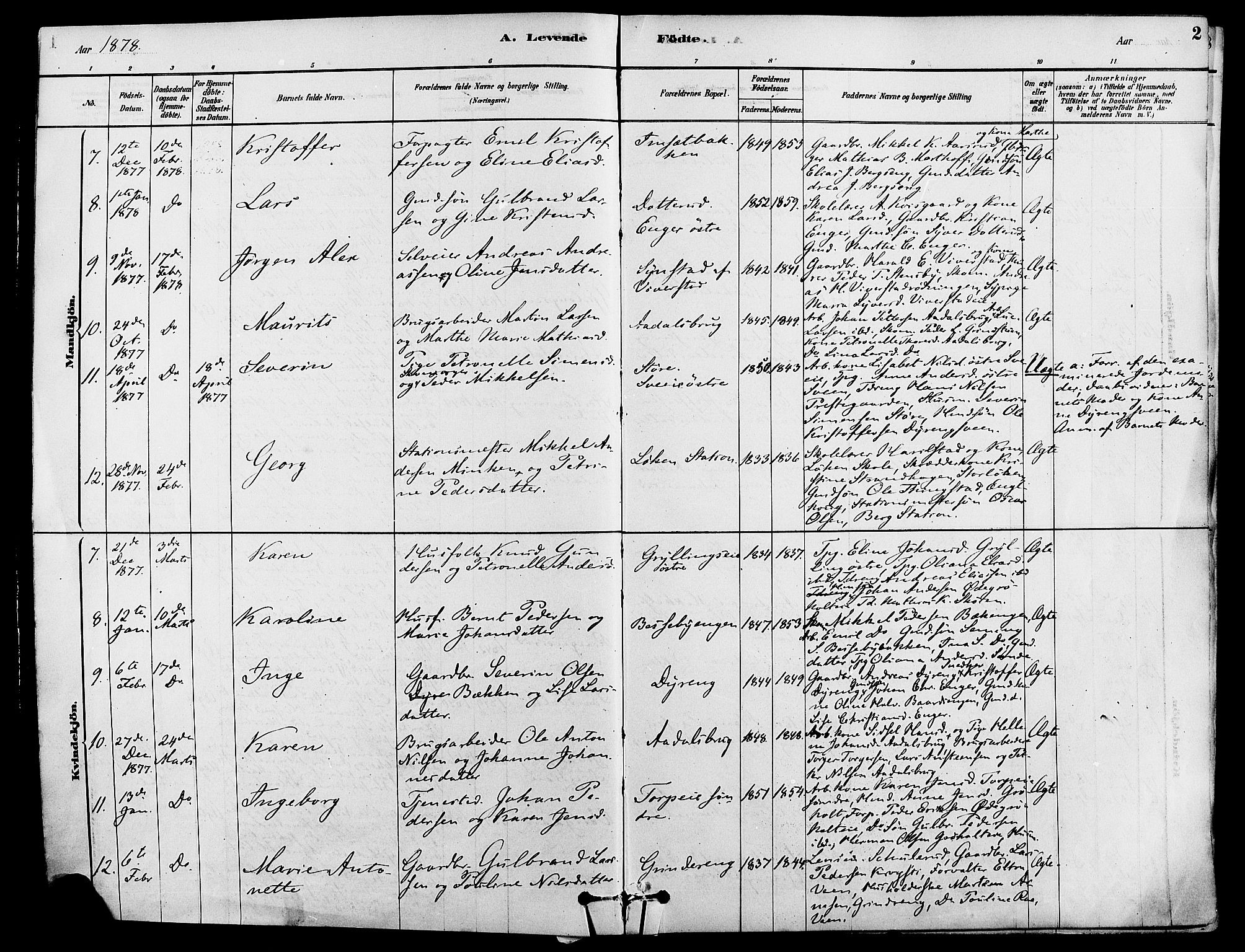 Løten prestekontor, AV/SAH-PREST-022/K/Ka/L0009: Parish register (official) no. 9, 1878-1891, p. 2