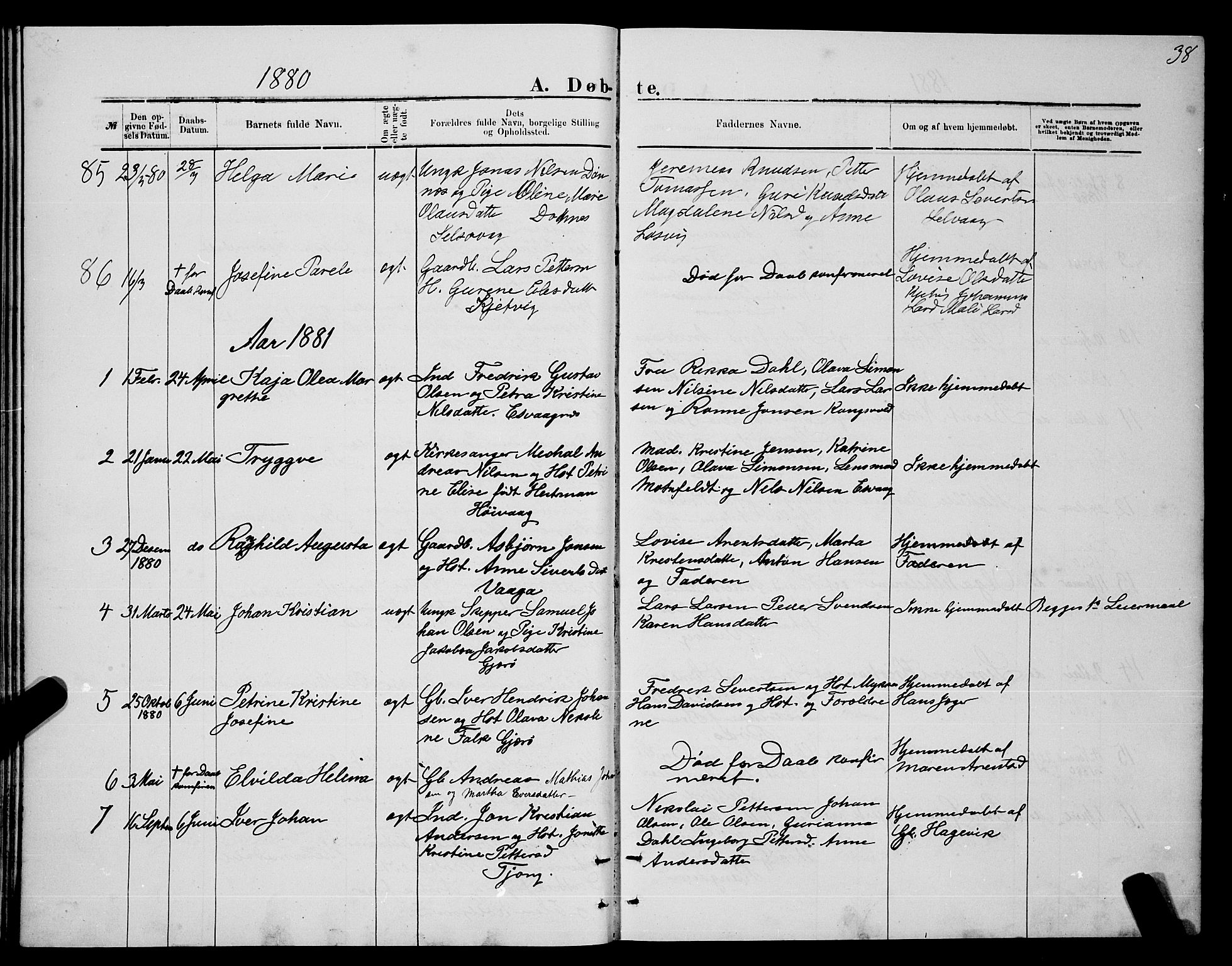 Ministerialprotokoller, klokkerbøker og fødselsregistre - Nordland, SAT/A-1459/841/L0620: Parish register (copy) no. 841C04, 1877-1896, p. 38
