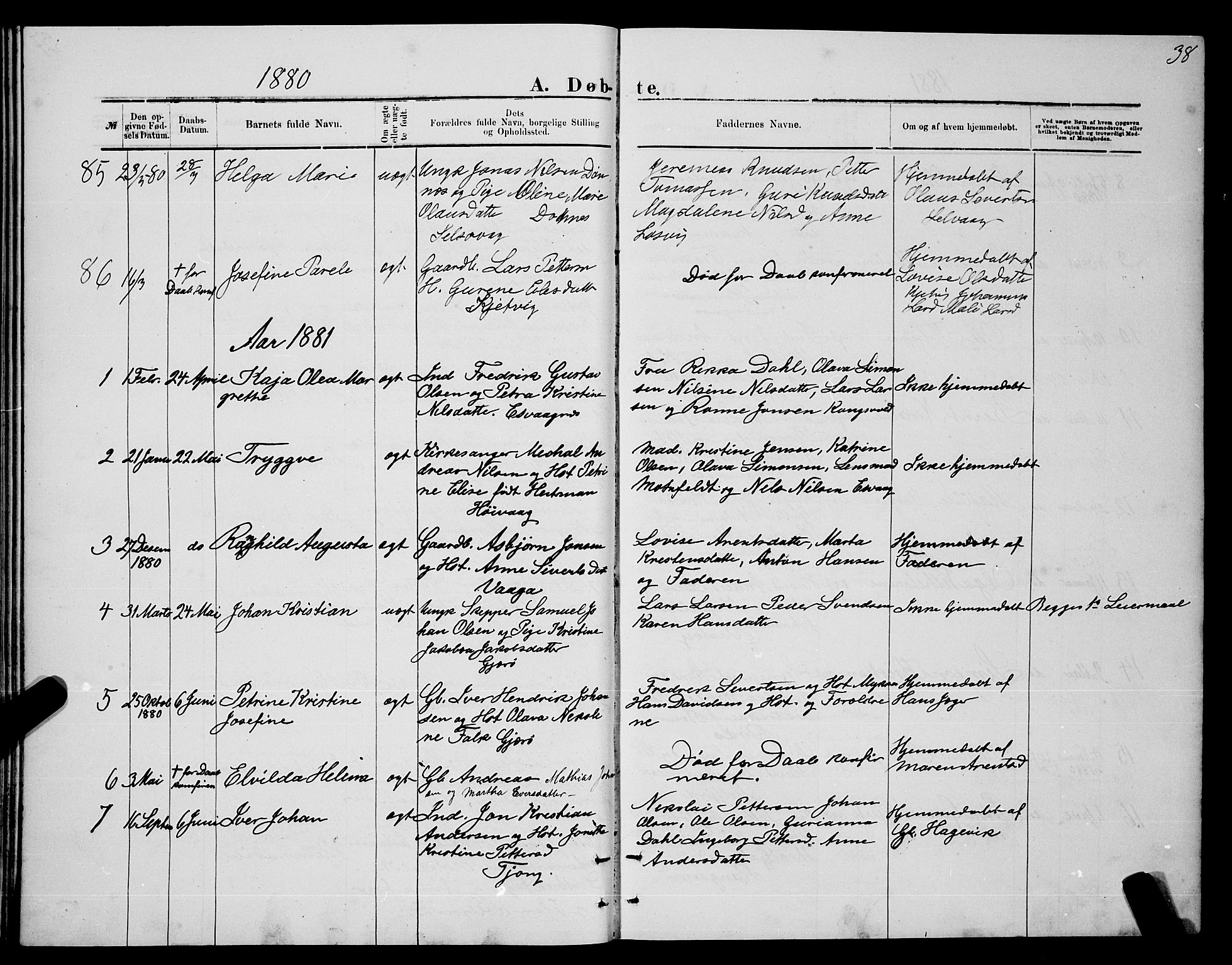 Ministerialprotokoller, klokkerbøker og fødselsregistre - Nordland, AV/SAT-A-1459/841/L0620: Parish register (copy) no. 841C04, 1877-1896, p. 38