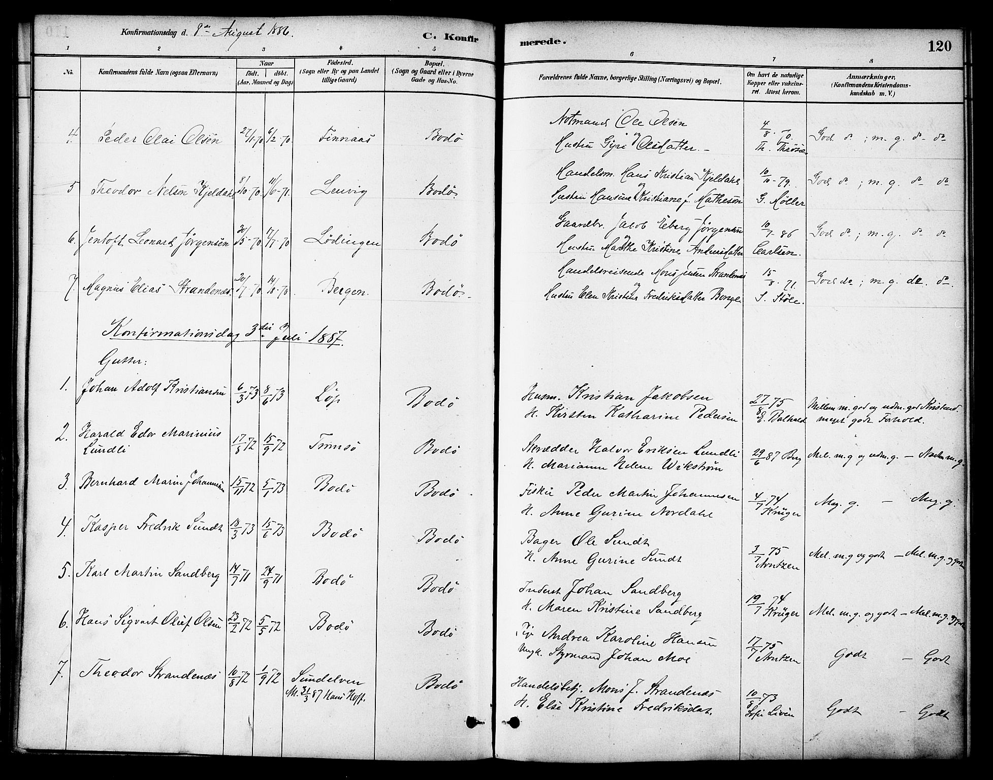 Ministerialprotokoller, klokkerbøker og fødselsregistre - Nordland, AV/SAT-A-1459/801/L0030: Parish register (copy) no. 801C05, 1879-1887, p. 120