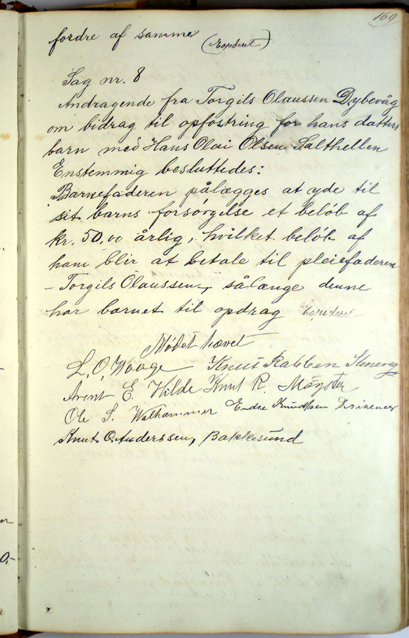 Austevoll kommune. Fattigstyret, IKAH/1244-311/A/Aa/L0001: Møtebok for Møgster fattigkommisjon og fattigstyre, 1846-1920, p. 169a