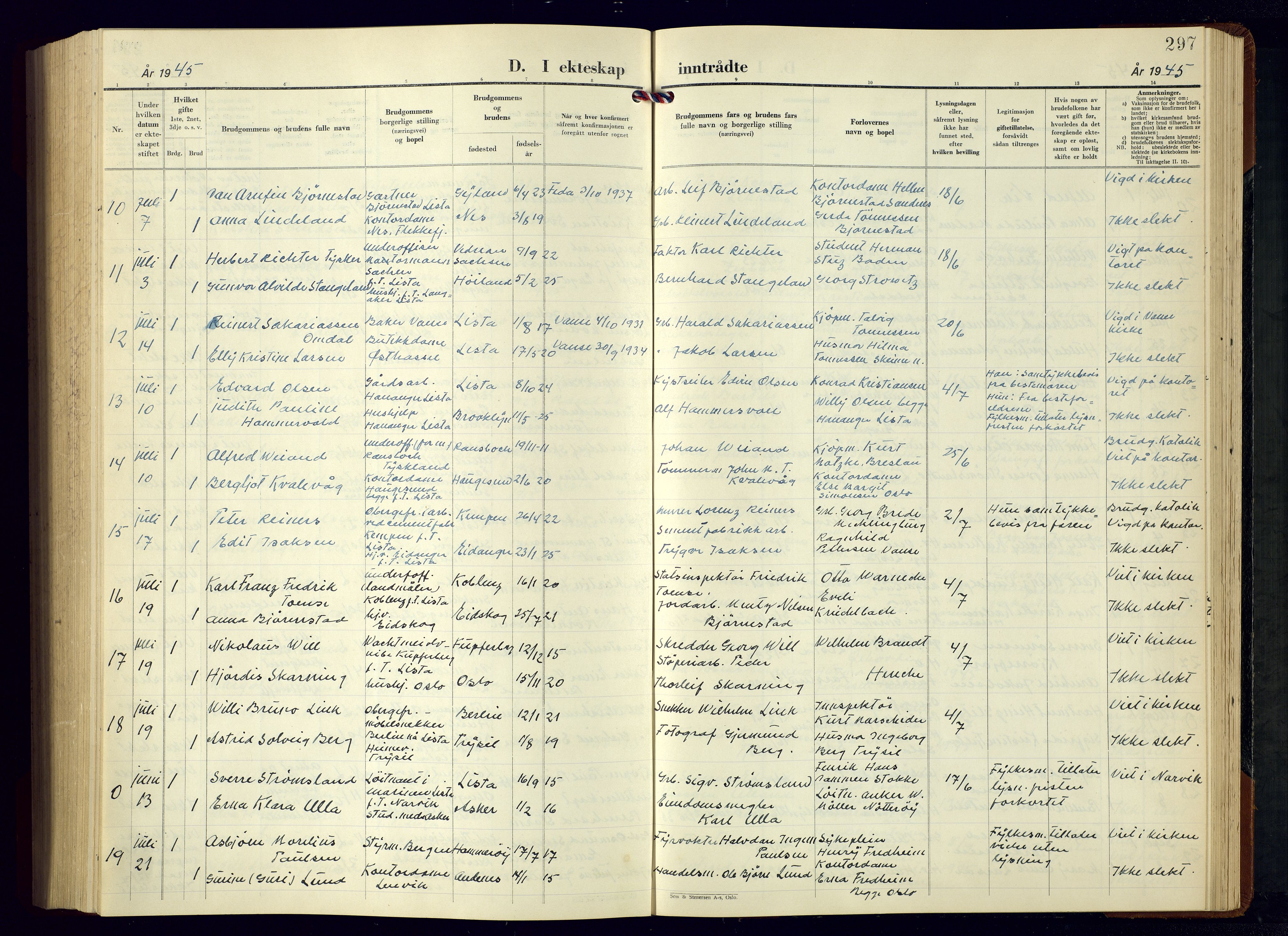 Lista sokneprestkontor, AV/SAK-1111-0027/F/Fb/L0007: Parish register (copy) no. B 7, 1943-1970, p. 297