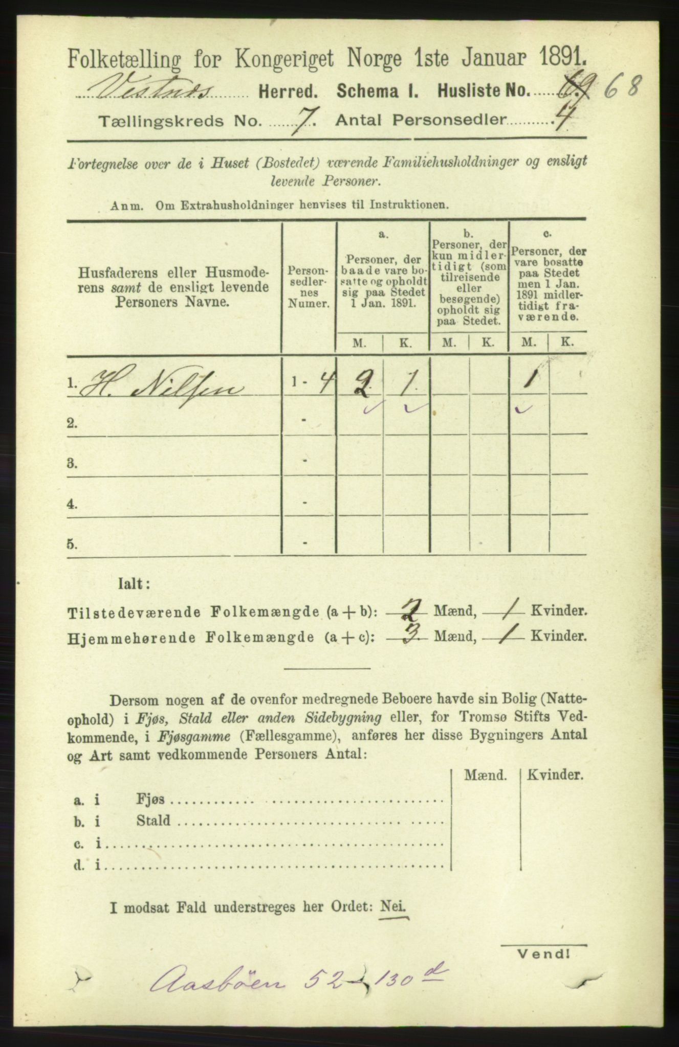 RA, 1891 census for 1535 Vestnes, 1891, p. 2684