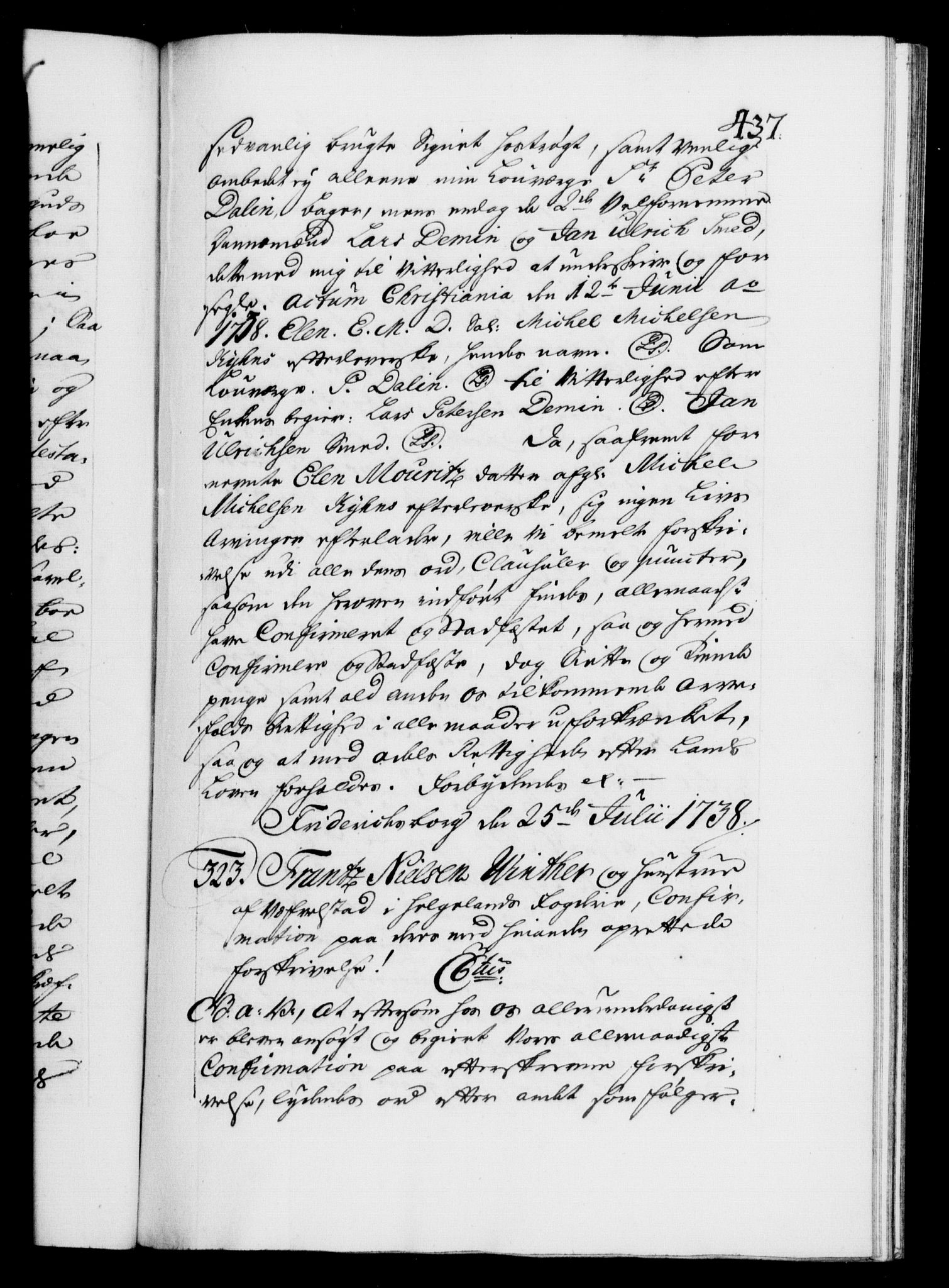 Danske Kanselli 1572-1799, RA/EA-3023/F/Fc/Fca/Fcaa/L0030: Norske registre, 1737-1738, p. 437a