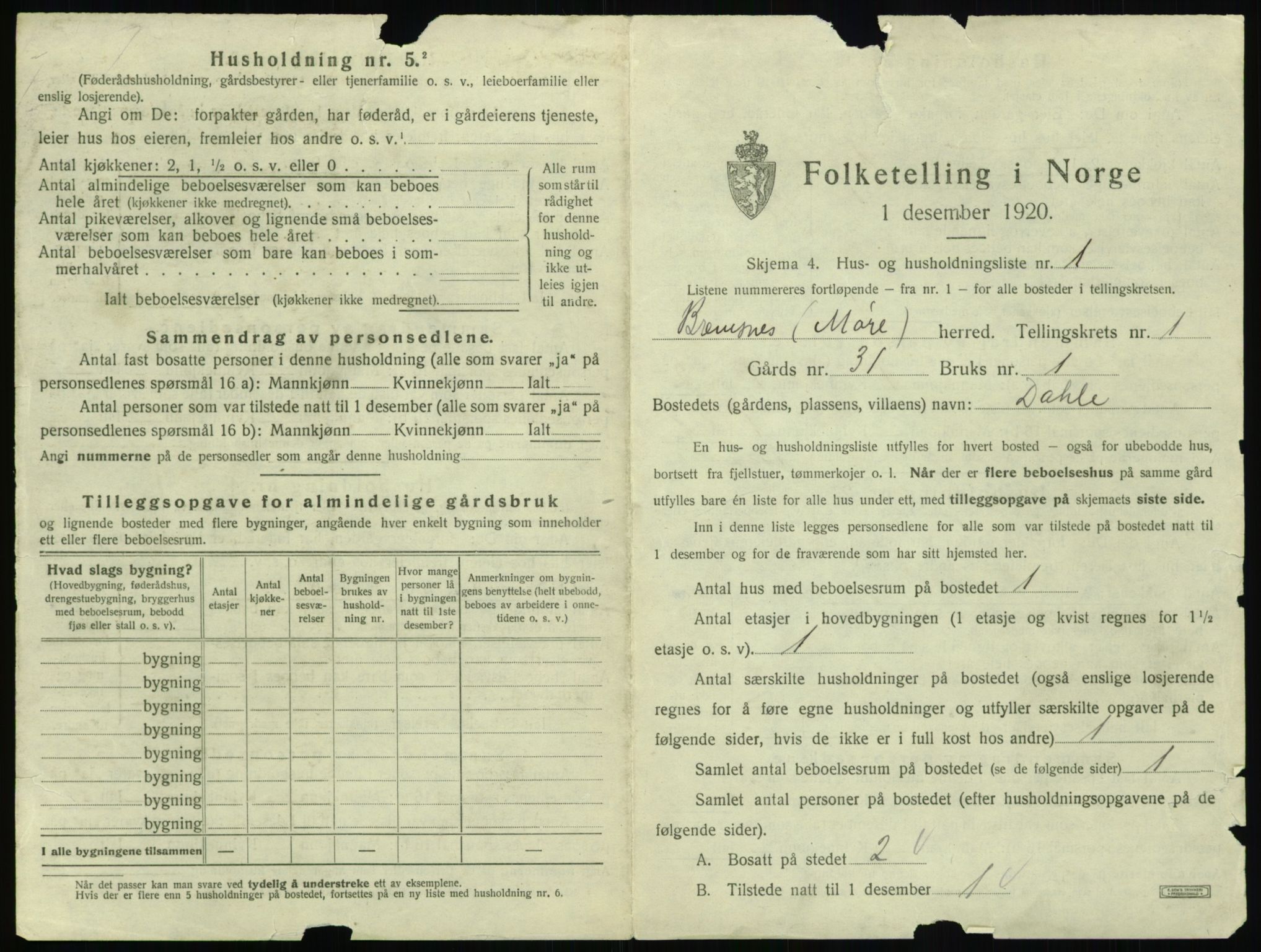 SAT, 1920 census for Bremsnes, 1920, p. 49