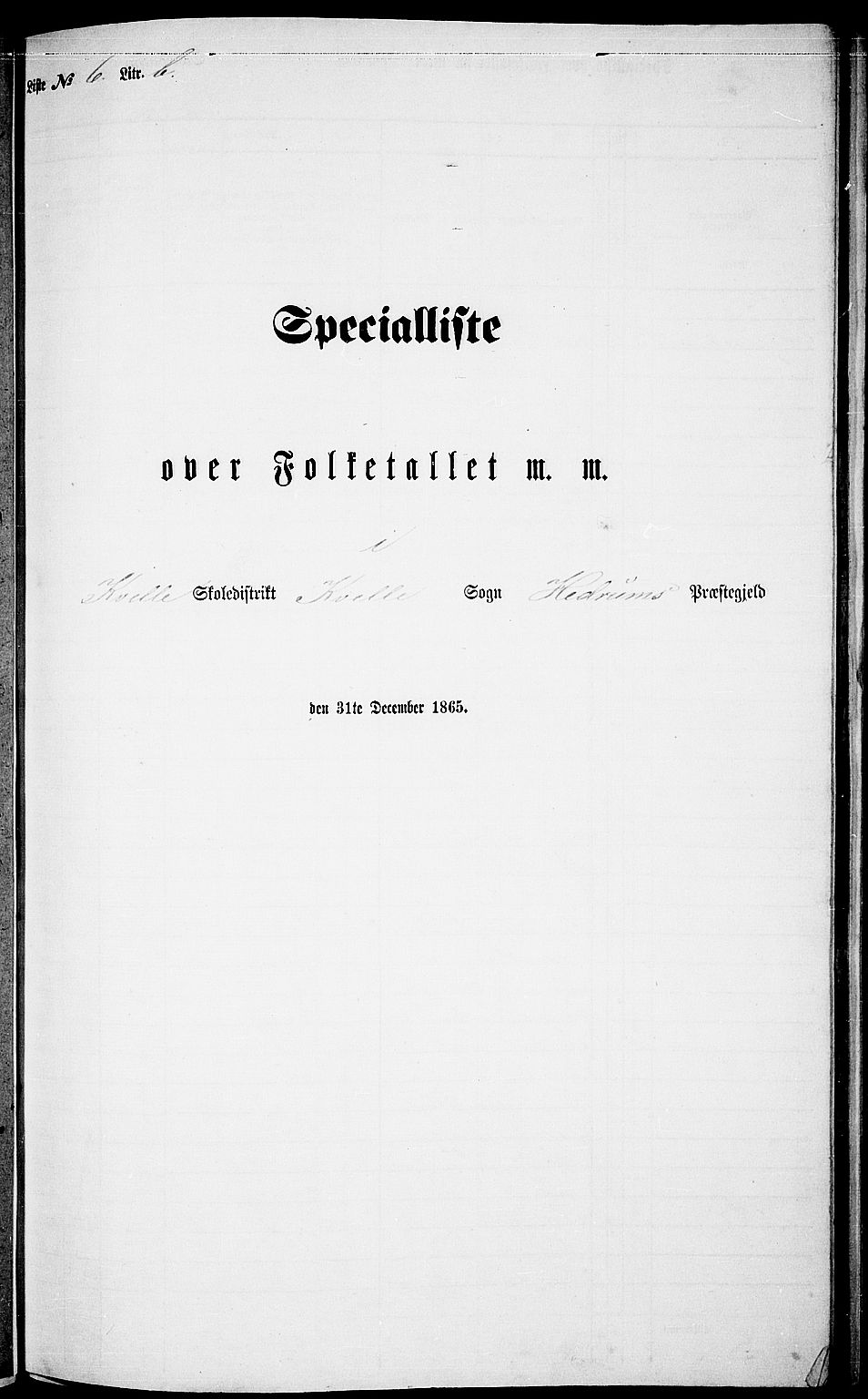 RA, 1865 census for Hedrum, 1865, p. 123