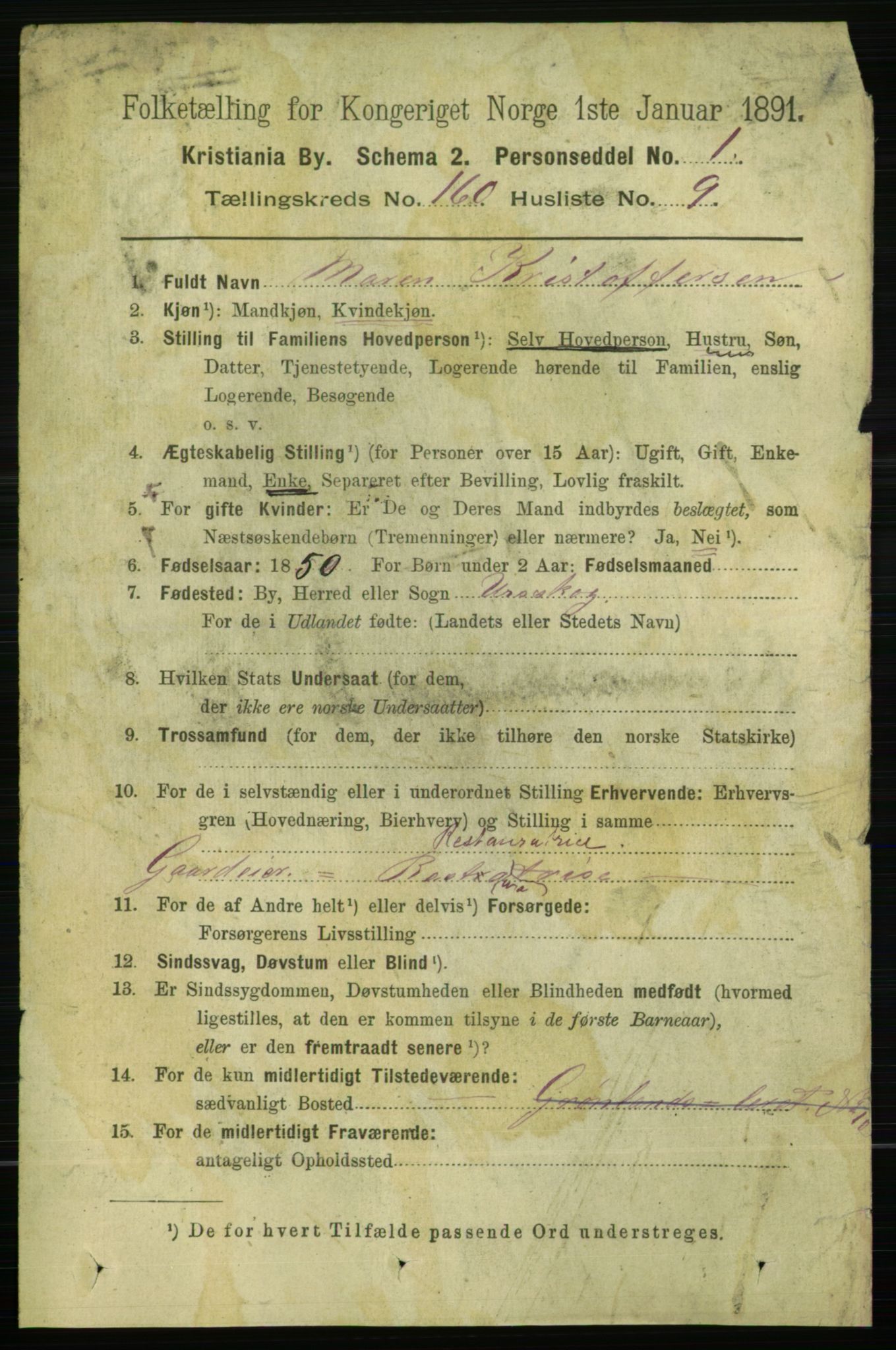 RA, 1891 census for 0301 Kristiania, 1891, p. 90886