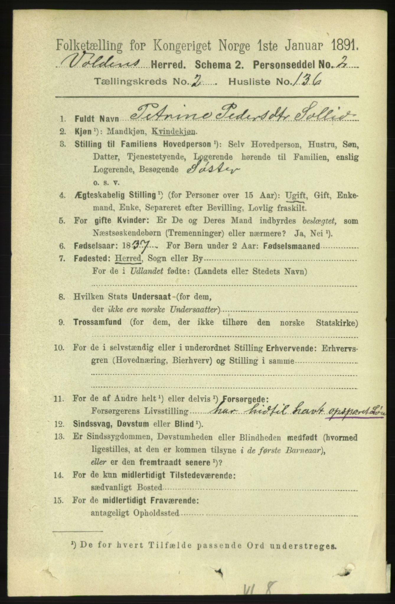 RA, 1891 census for 1519 Volda, 1891, p. 1600