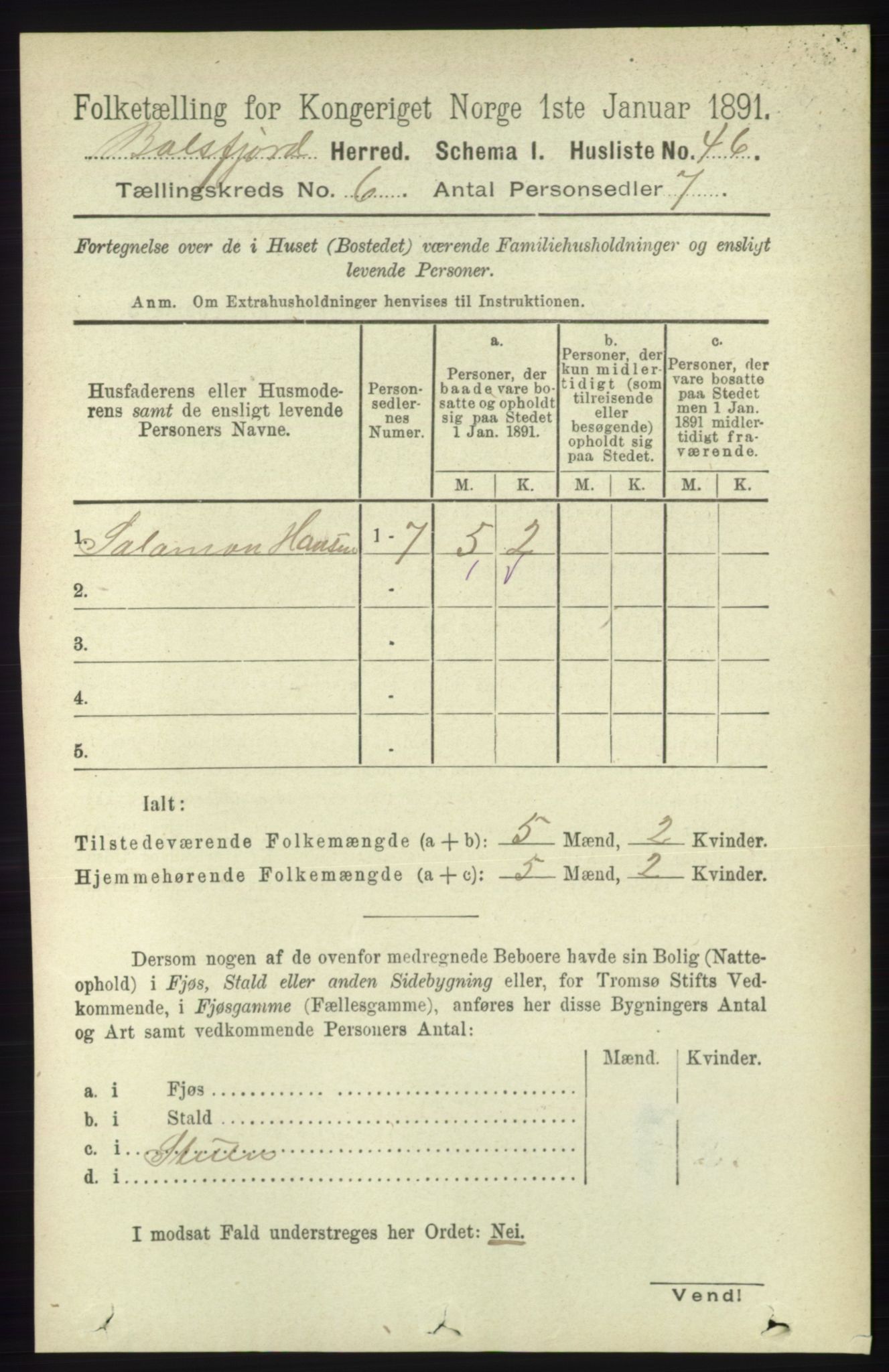 RA, 1891 census for 1933 Balsfjord, 1891, p. 1587