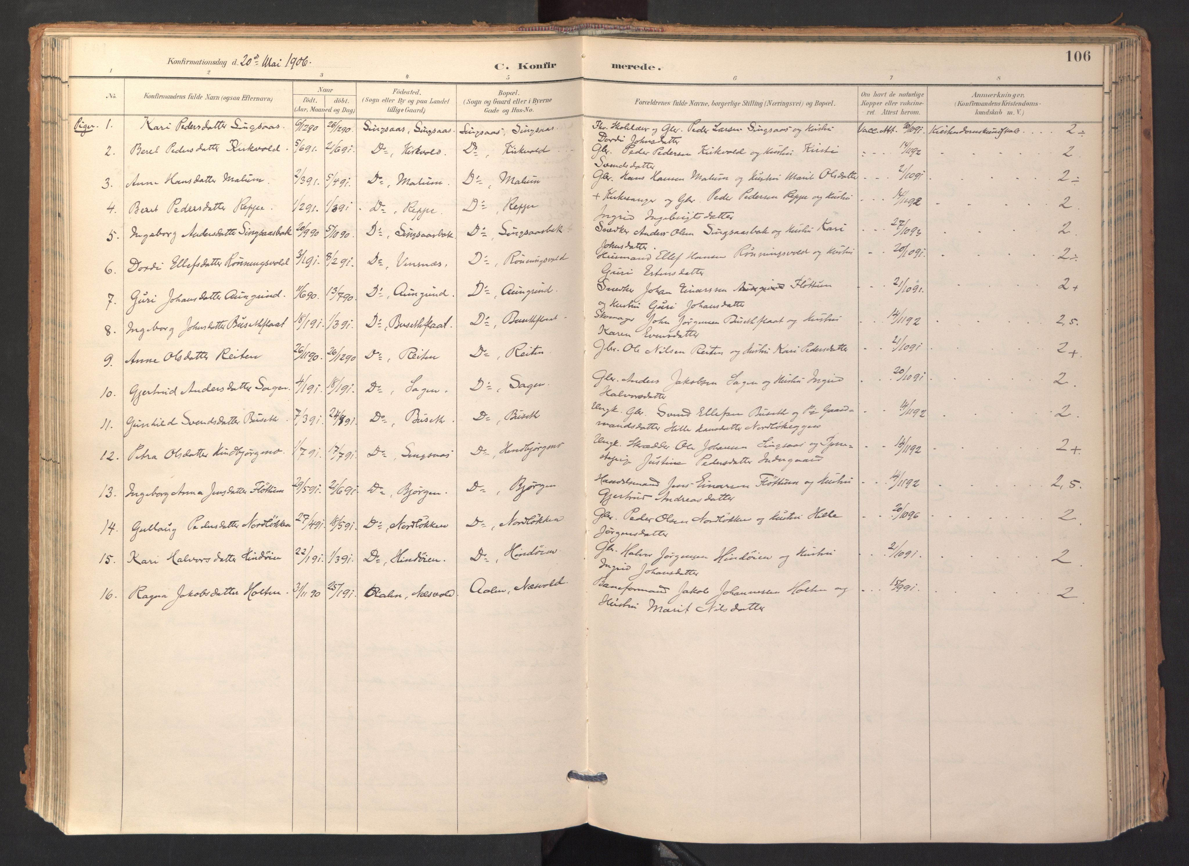 Ministerialprotokoller, klokkerbøker og fødselsregistre - Sør-Trøndelag, SAT/A-1456/688/L1025: Parish register (official) no. 688A02, 1891-1909, p. 106