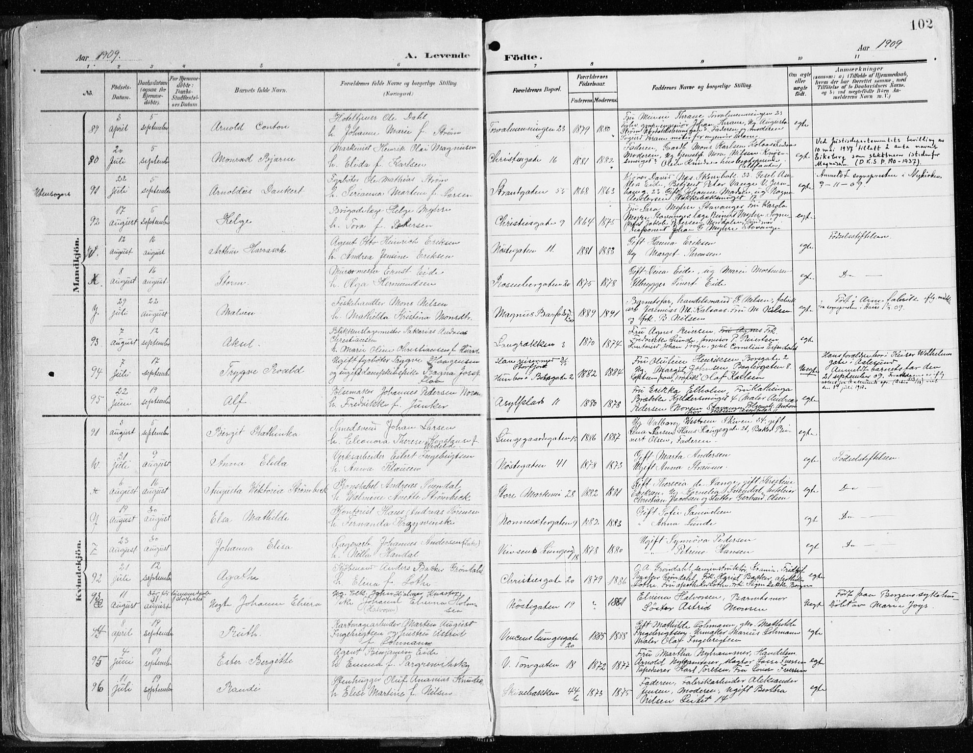 Domkirken sokneprestembete, SAB/A-74801/H/Haa/L0025: Parish register (official) no. B 8, 1903-1925, p. 102