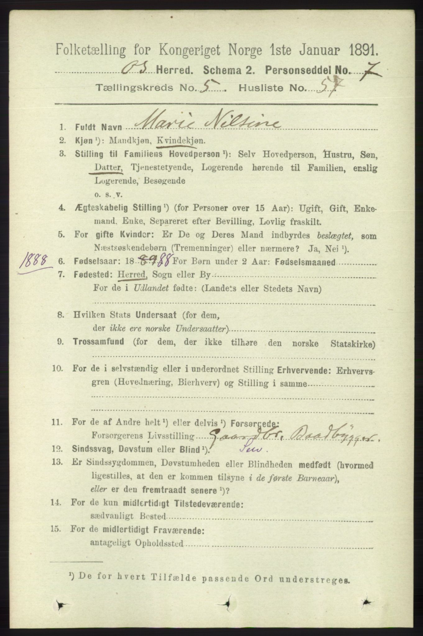 RA, 1891 census for 1243 Os, 1891, p. 1285