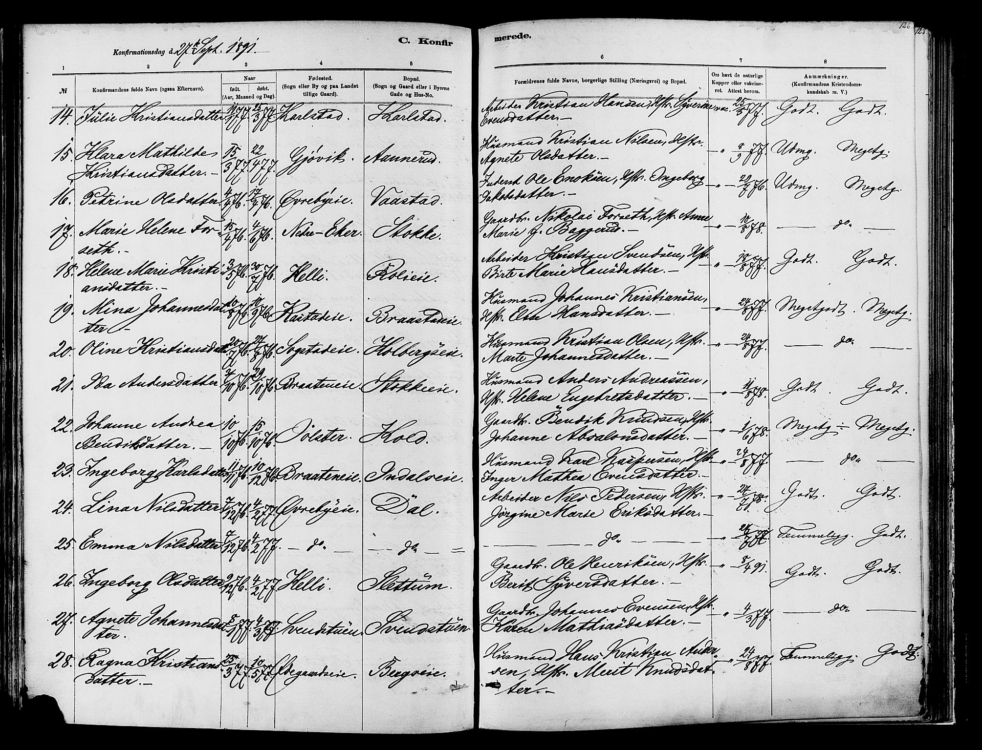 Vardal prestekontor, AV/SAH-PREST-100/H/Ha/Haa/L0009: Parish register (official) no. 9, 1878-1892, p. 126