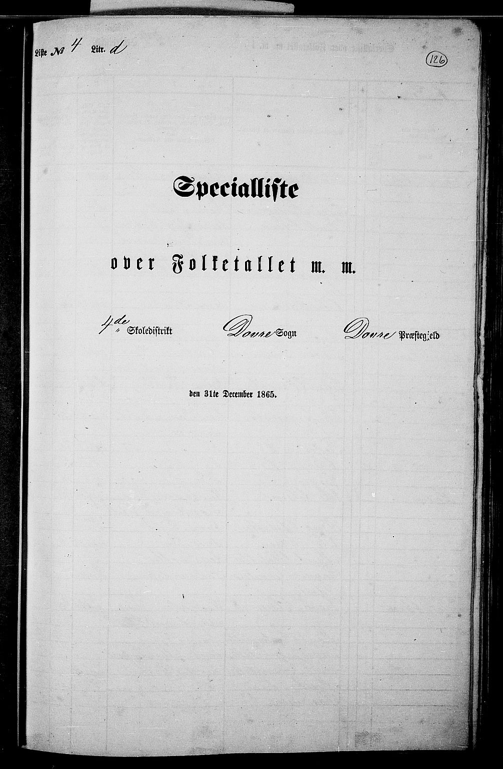 RA, 1865 census for Dovre, 1865, p. 122