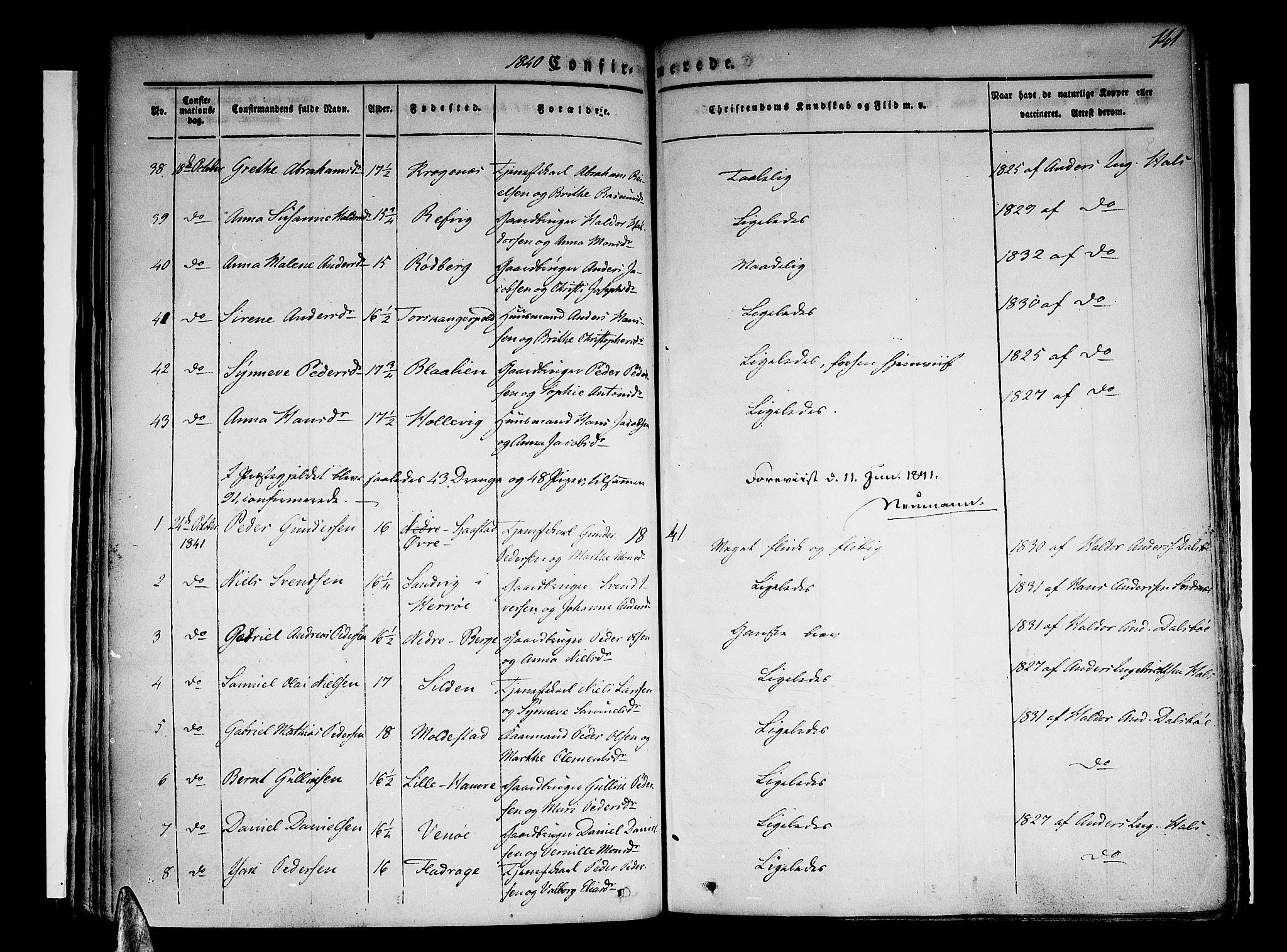 Selje sokneprestembete, AV/SAB-A-99938/H/Ha/Haa/Haaa: Parish register (official) no. A 9, 1829-1844, p. 141