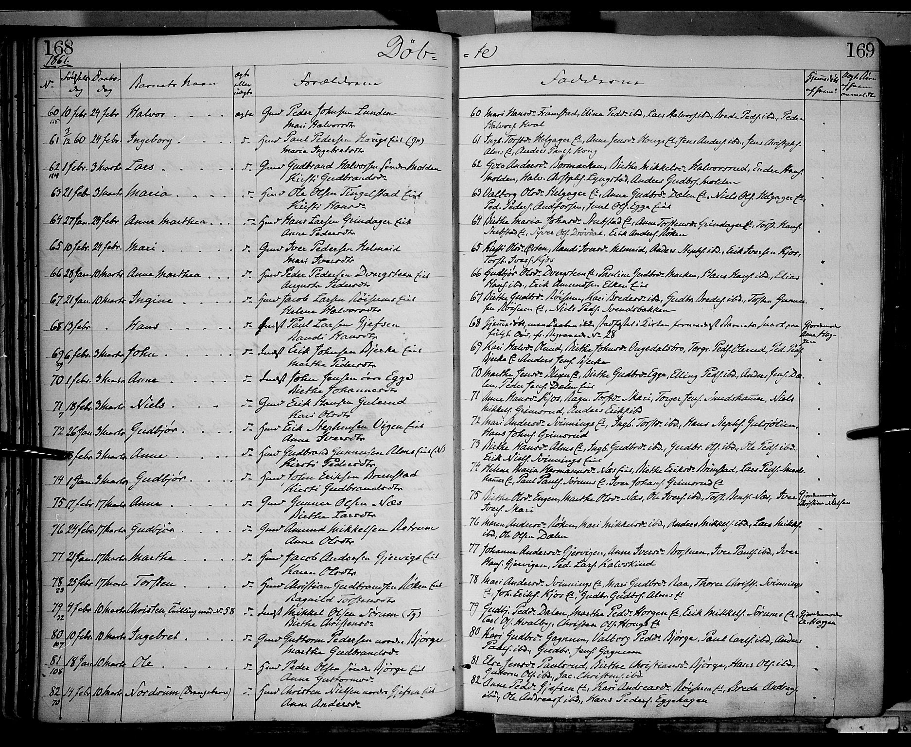 Gran prestekontor, AV/SAH-PREST-112/H/Ha/Haa/L0012: Parish register (official) no. 12, 1856-1874, p. 168-169