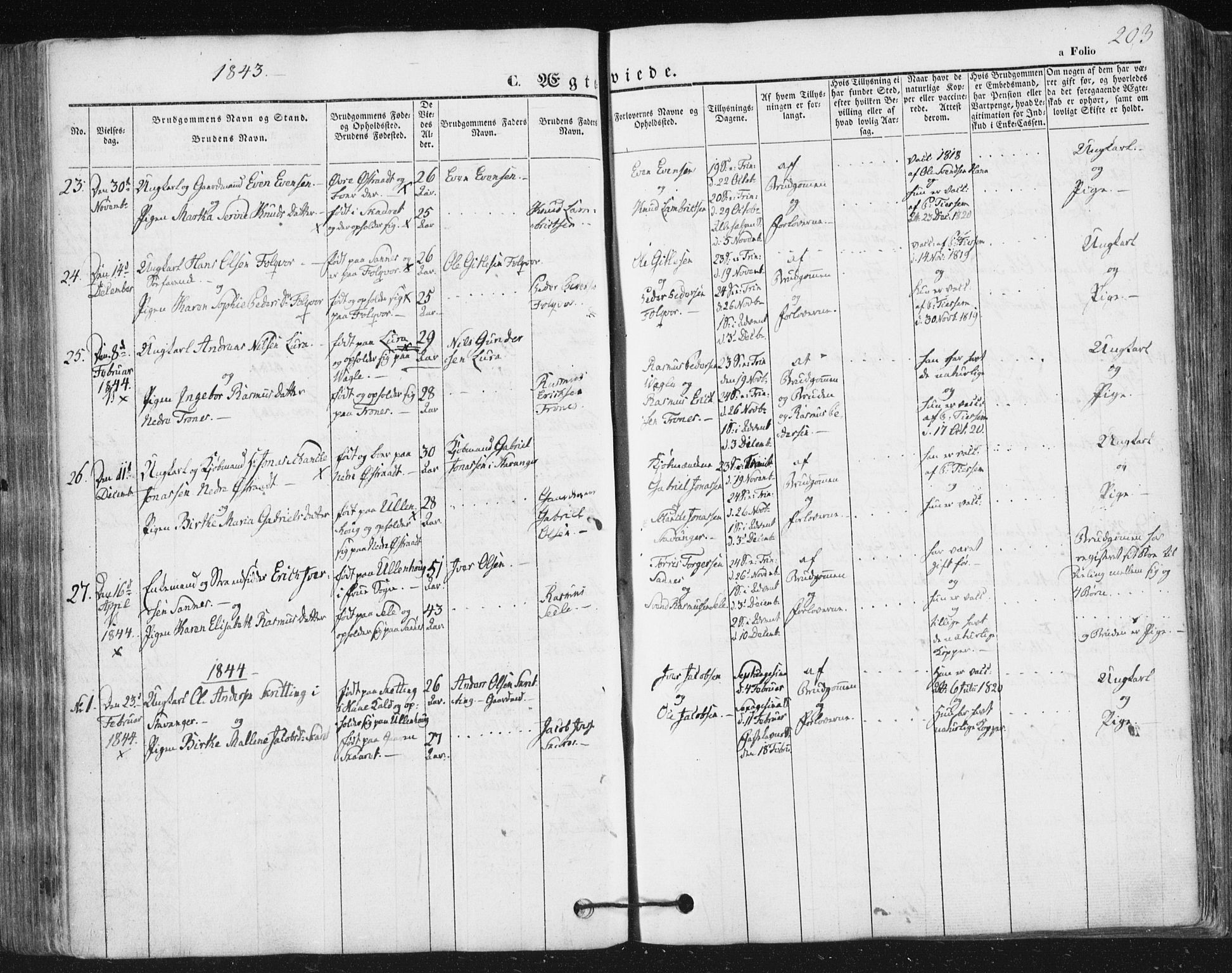 Høyland sokneprestkontor, SAST/A-101799/001/30BA/L0008: Parish register (official) no. A 8, 1841-1856, p. 203