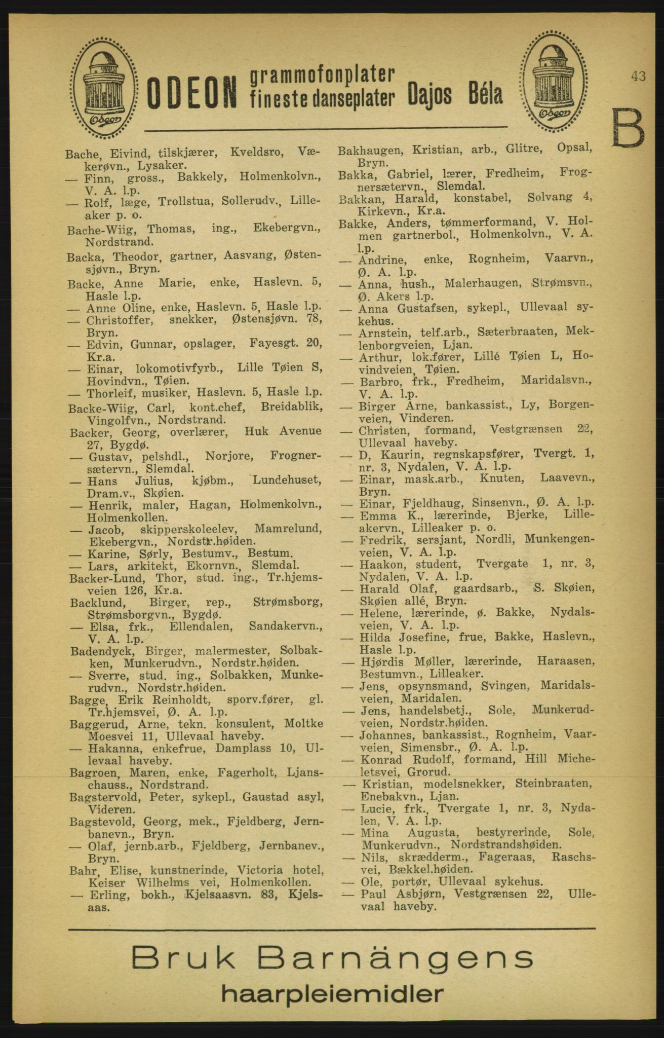 Aker adressebok/adressekalender, PUBL/001/A/003: Akers adressekalender, 1924-1925, p. 43