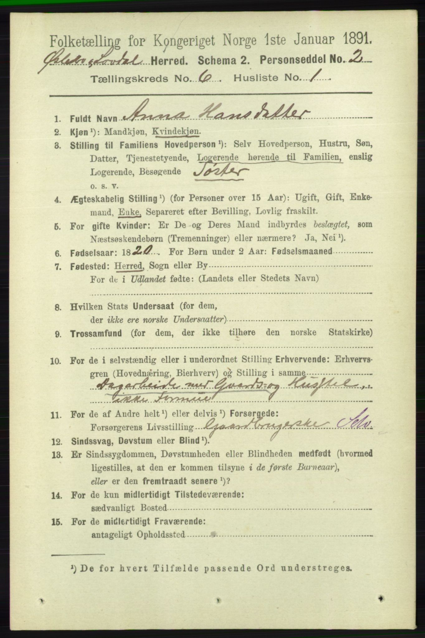 RA, 1891 census for 1021 Øyslebø og Laudal, 1891, p. 1697