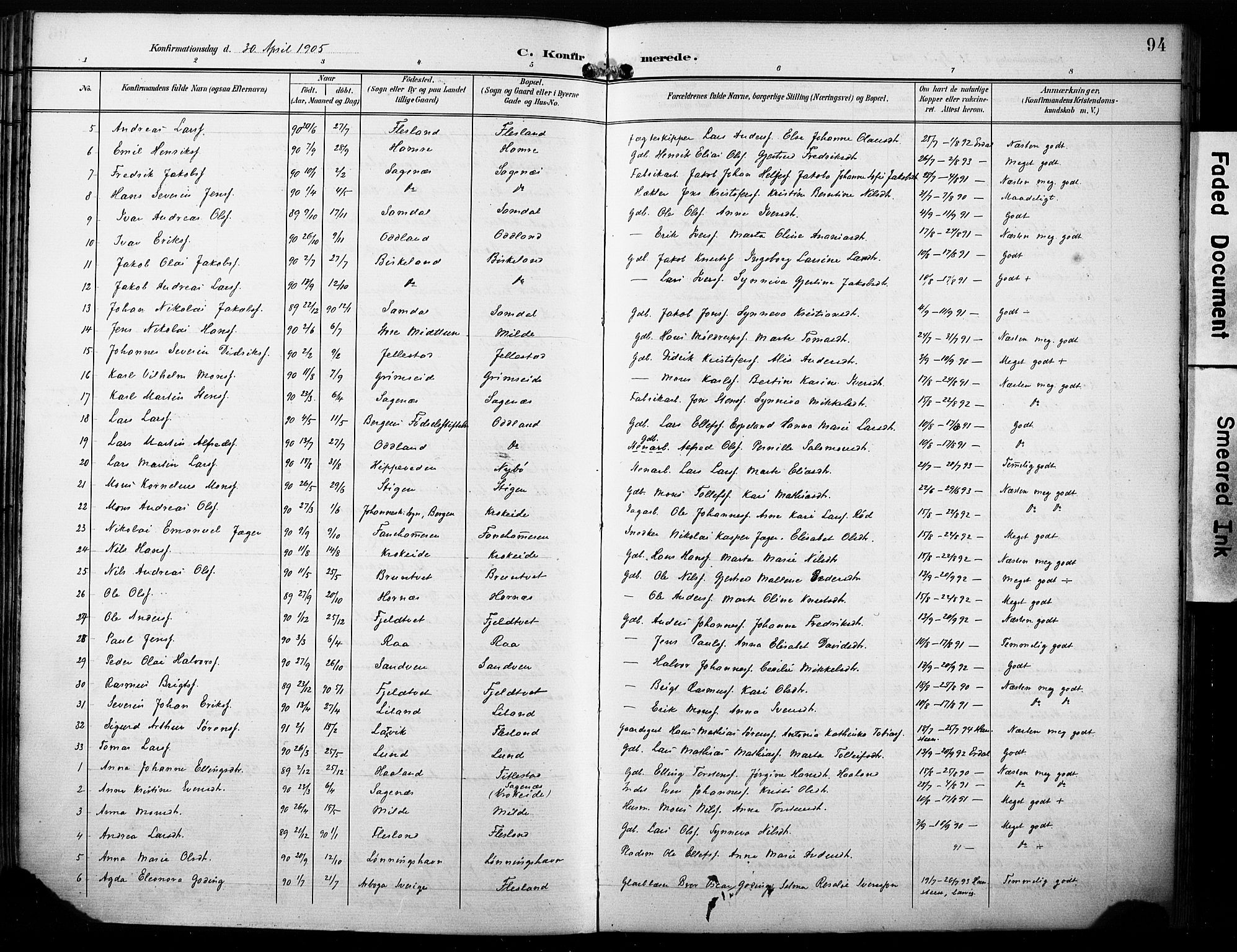 Fana Sokneprestembete, AV/SAB-A-75101/H/Haa/Haab/L0003: Parish register (official) no. B 3, 1898-1907, p. 94