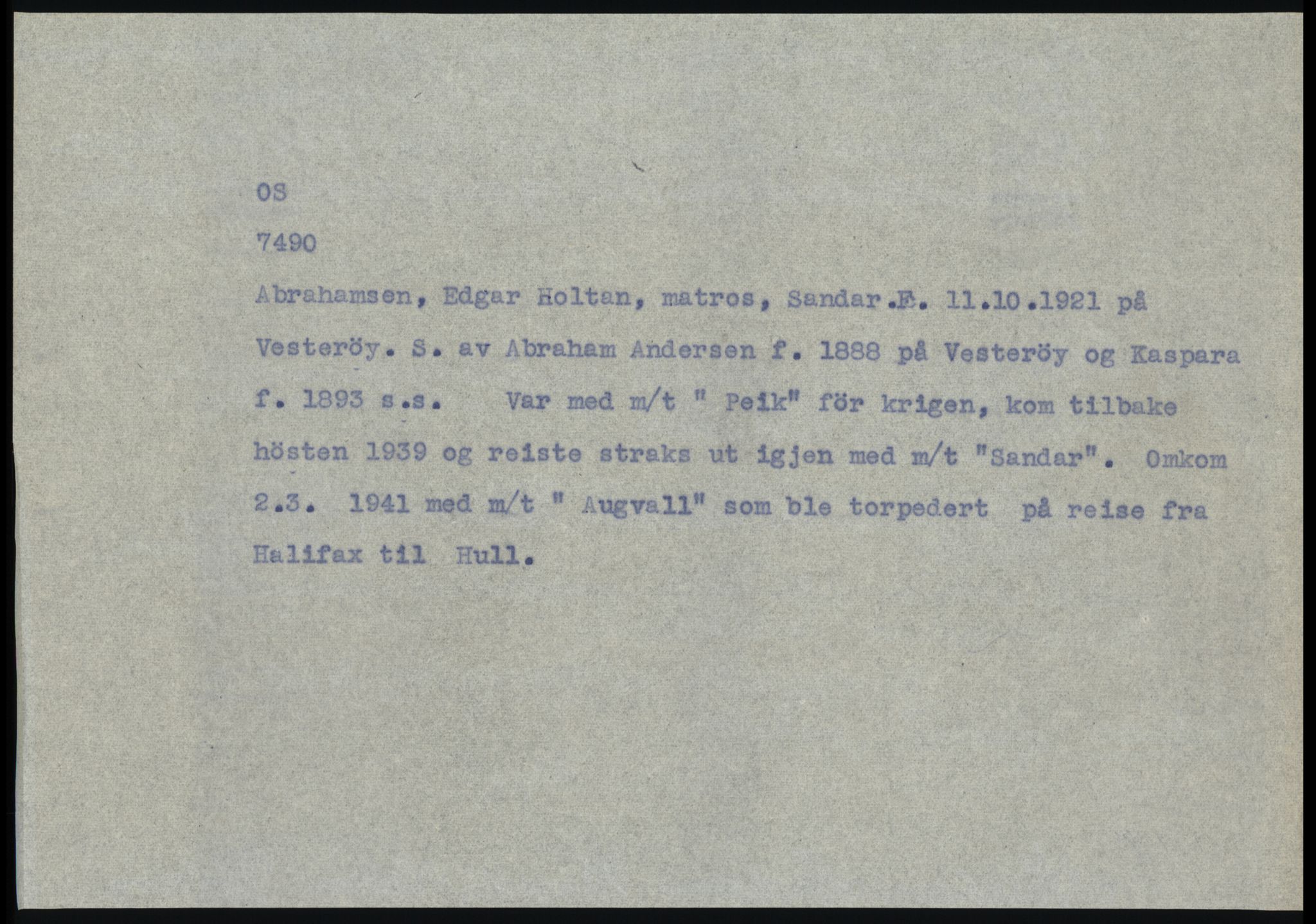 Sosialdepartementet, Våre Falne, RA/S-1708/E/Ee/L0025: Personmapper: Abelsen 01 - Amundsen, H. 65, 1945-1951, p. 183