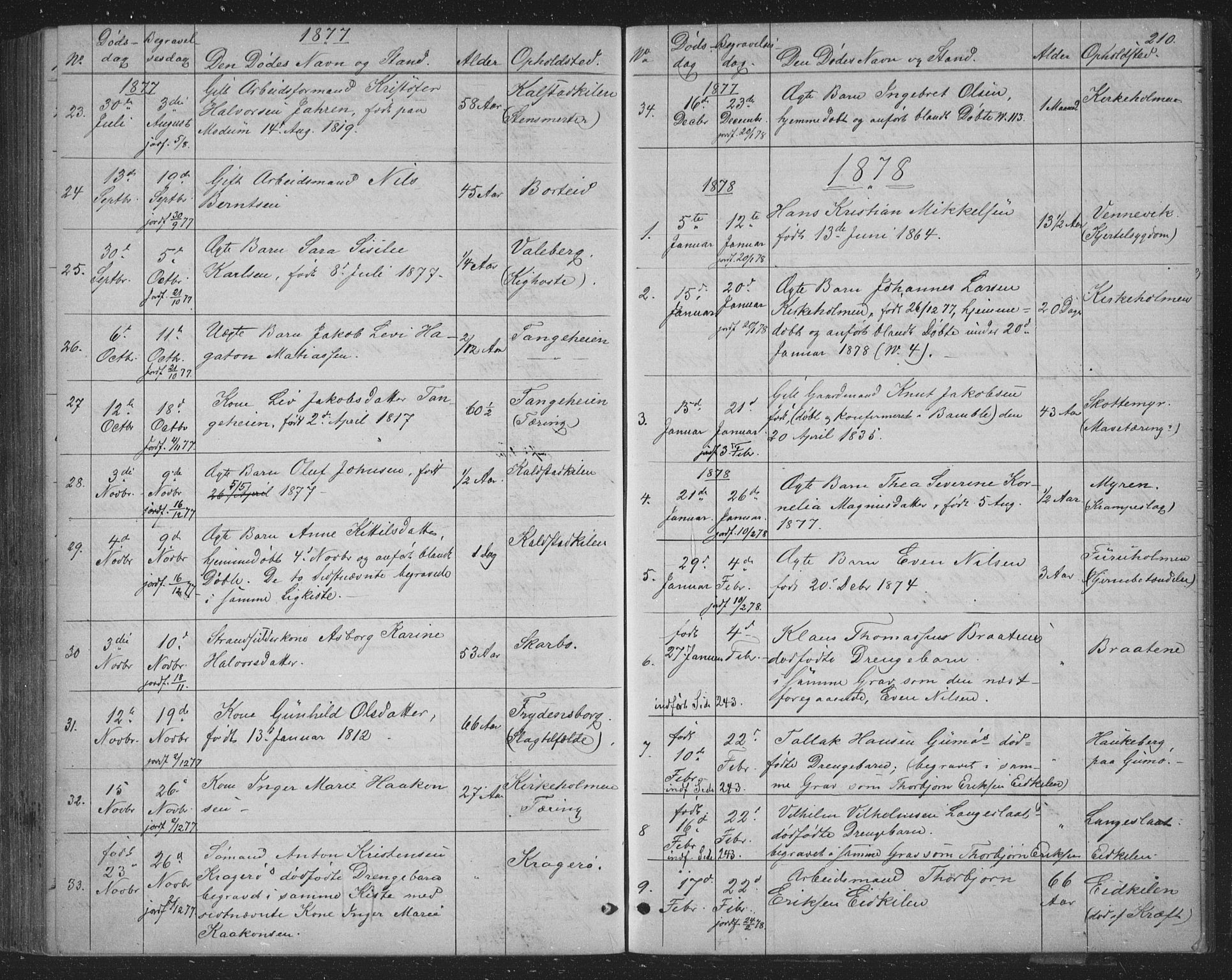 Skåtøy kirkebøker, AV/SAKO-A-304/G/Ga/L0002: Parish register (copy) no. I 2, 1872-1884, p. 210