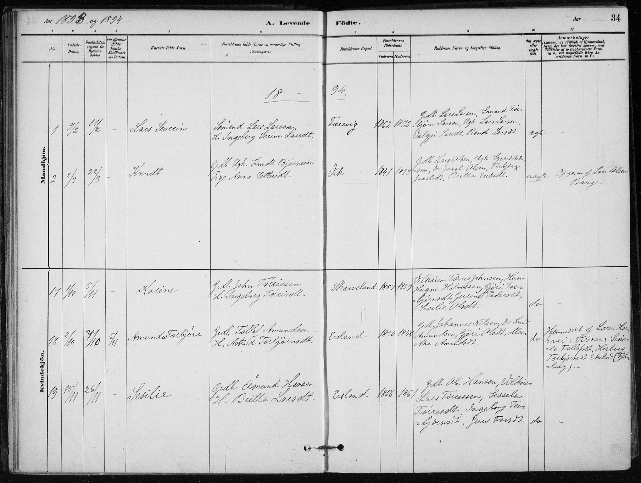 Skånevik sokneprestembete, SAB/A-77801/H/Haa: Parish register (official) no. C  1, 1879-1917, p. 34