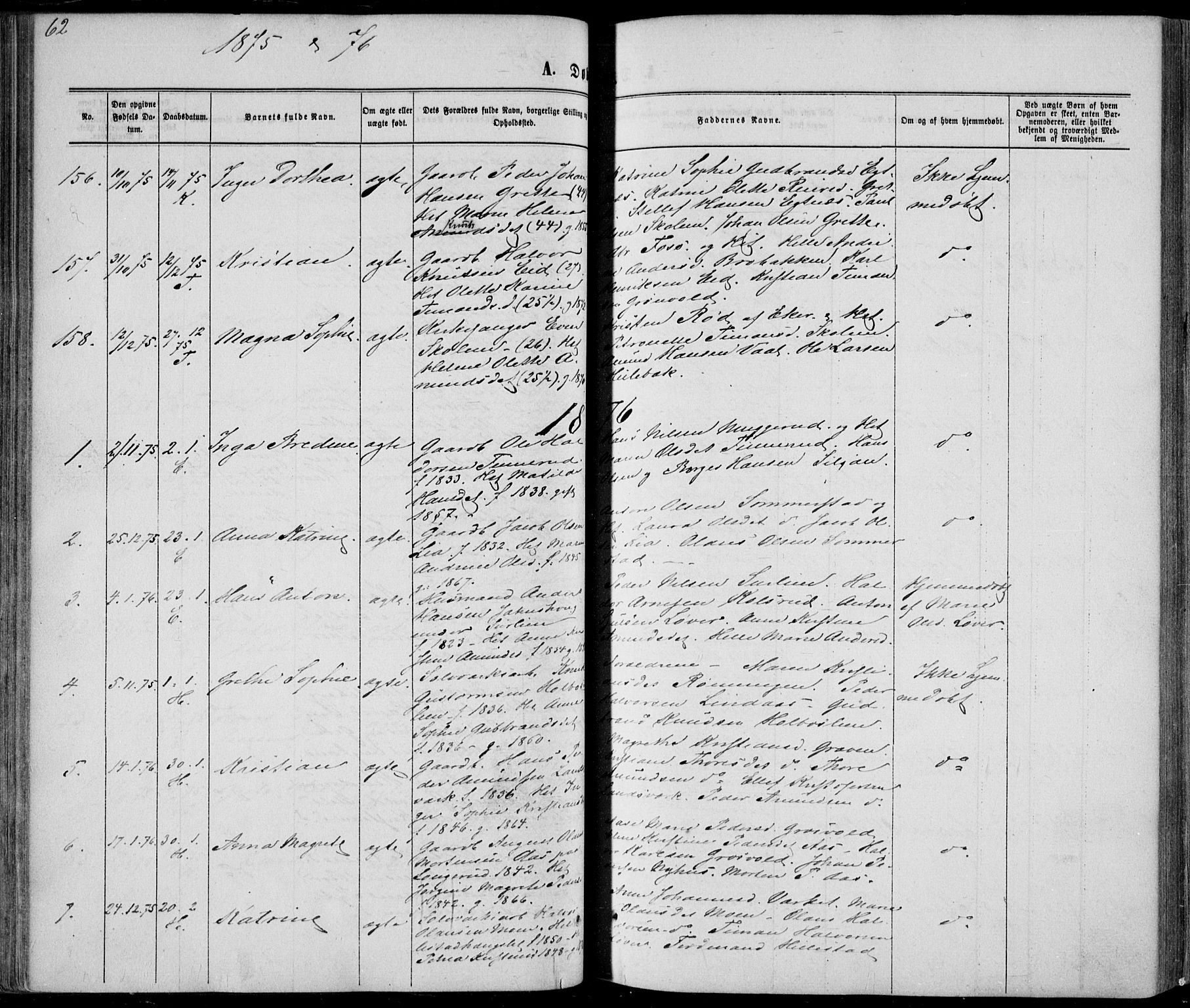 Sandsvær kirkebøker, AV/SAKO-A-244/F/Fa/L0007: Parish register (official) no. I 7, 1869-1877, p. 62