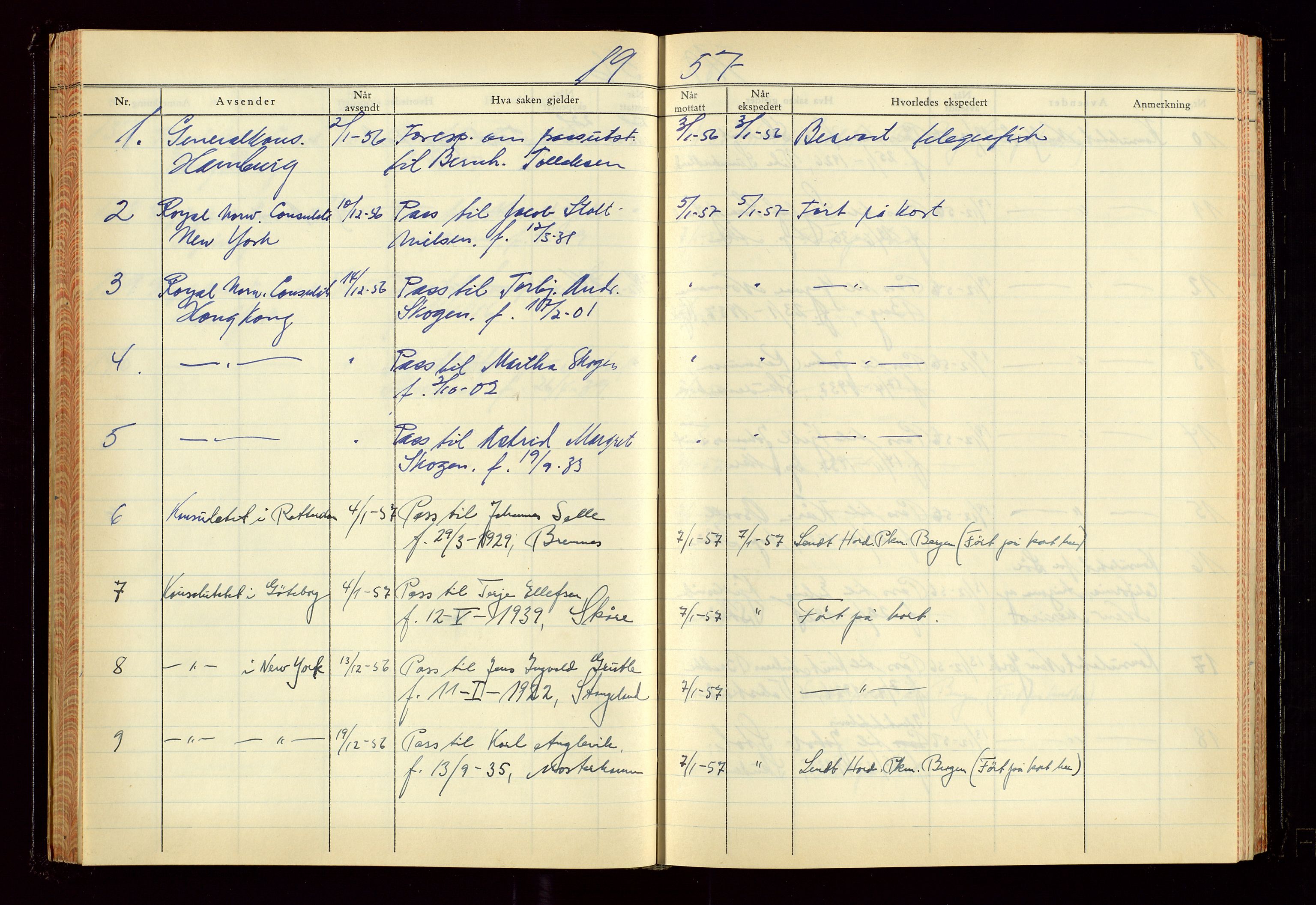 Haugesund politikammer, AV/SAST-A-100440/K/L0007: Brevjournal for passkontoret, 1953-1965, p. 67